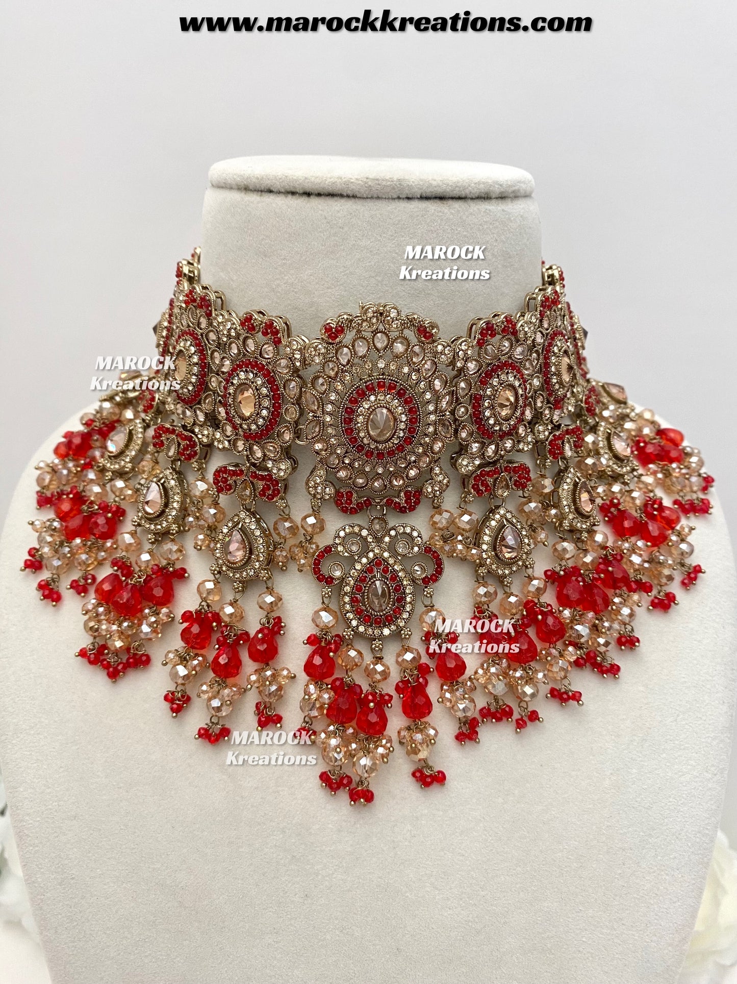 Nazmun Antique Gold Pakistani Polki choker/necklace set with Passa