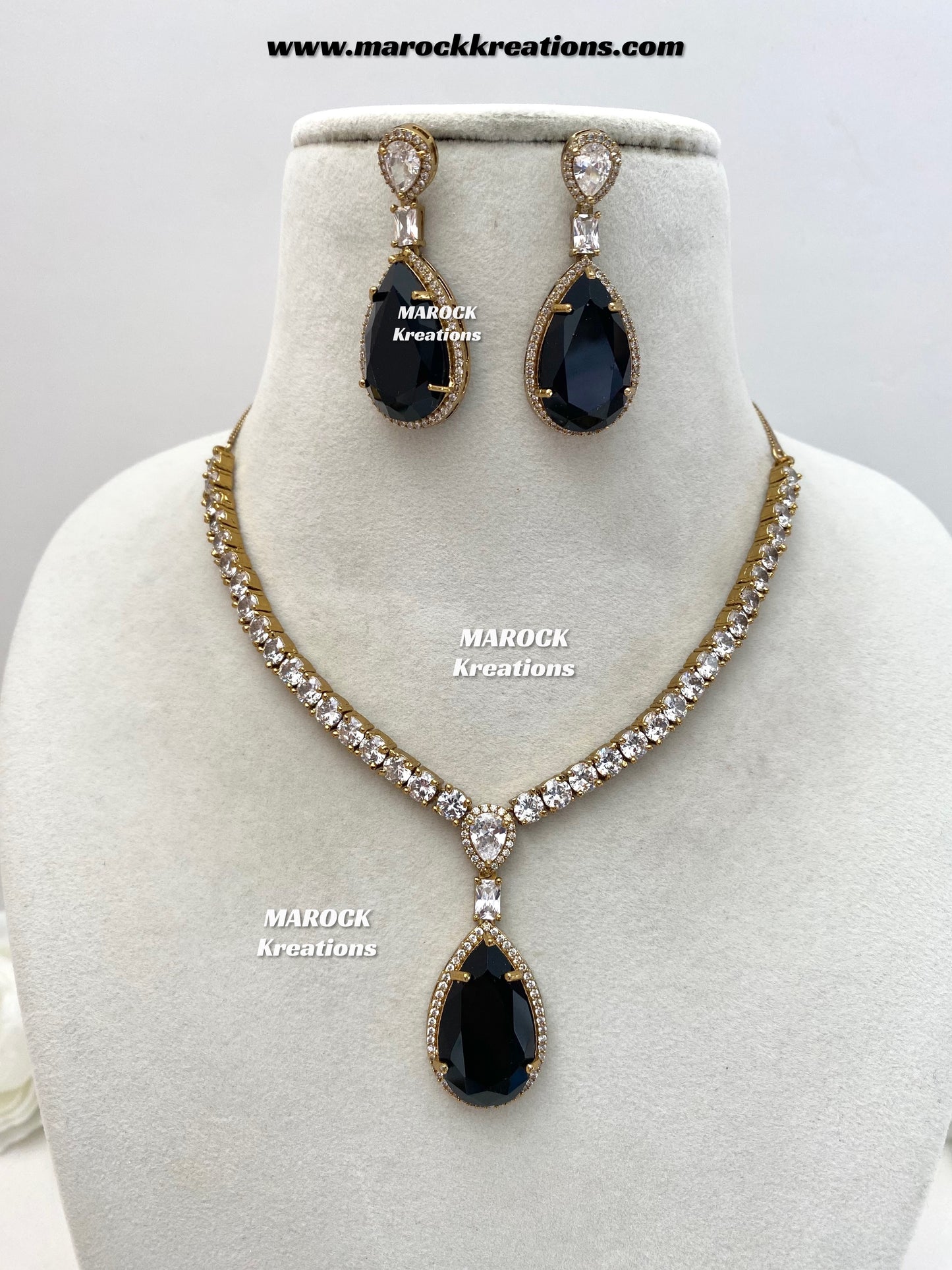 Ambreen Antique Gold American Diamond Necklace set