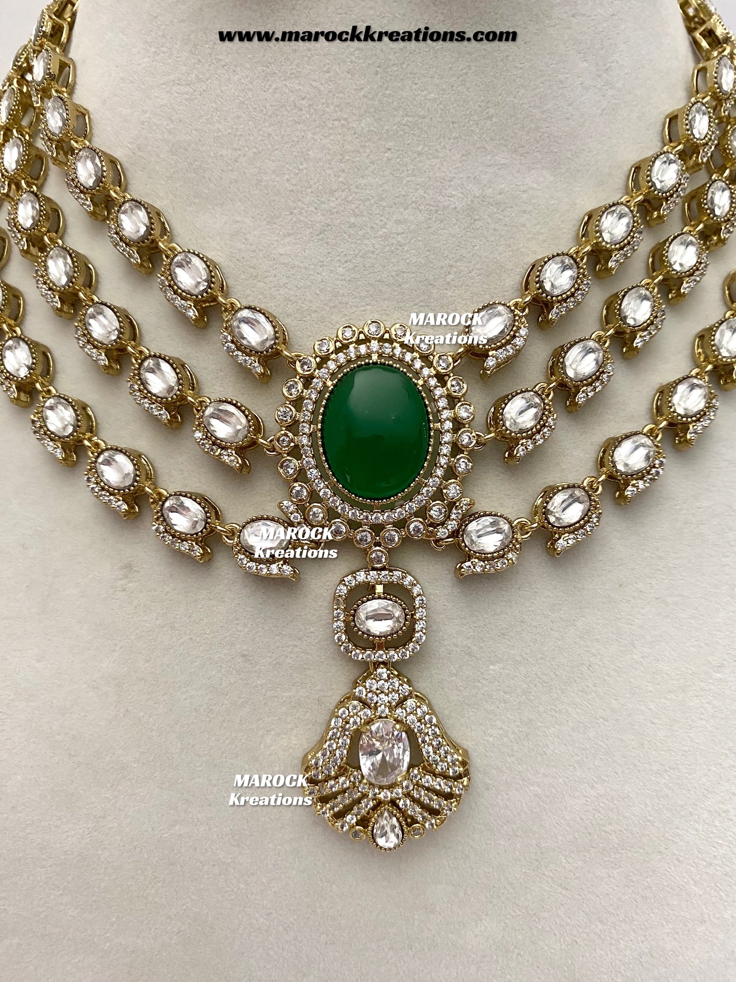 Salina Premium Quality Moissanite Kundan triple layer Necklace set