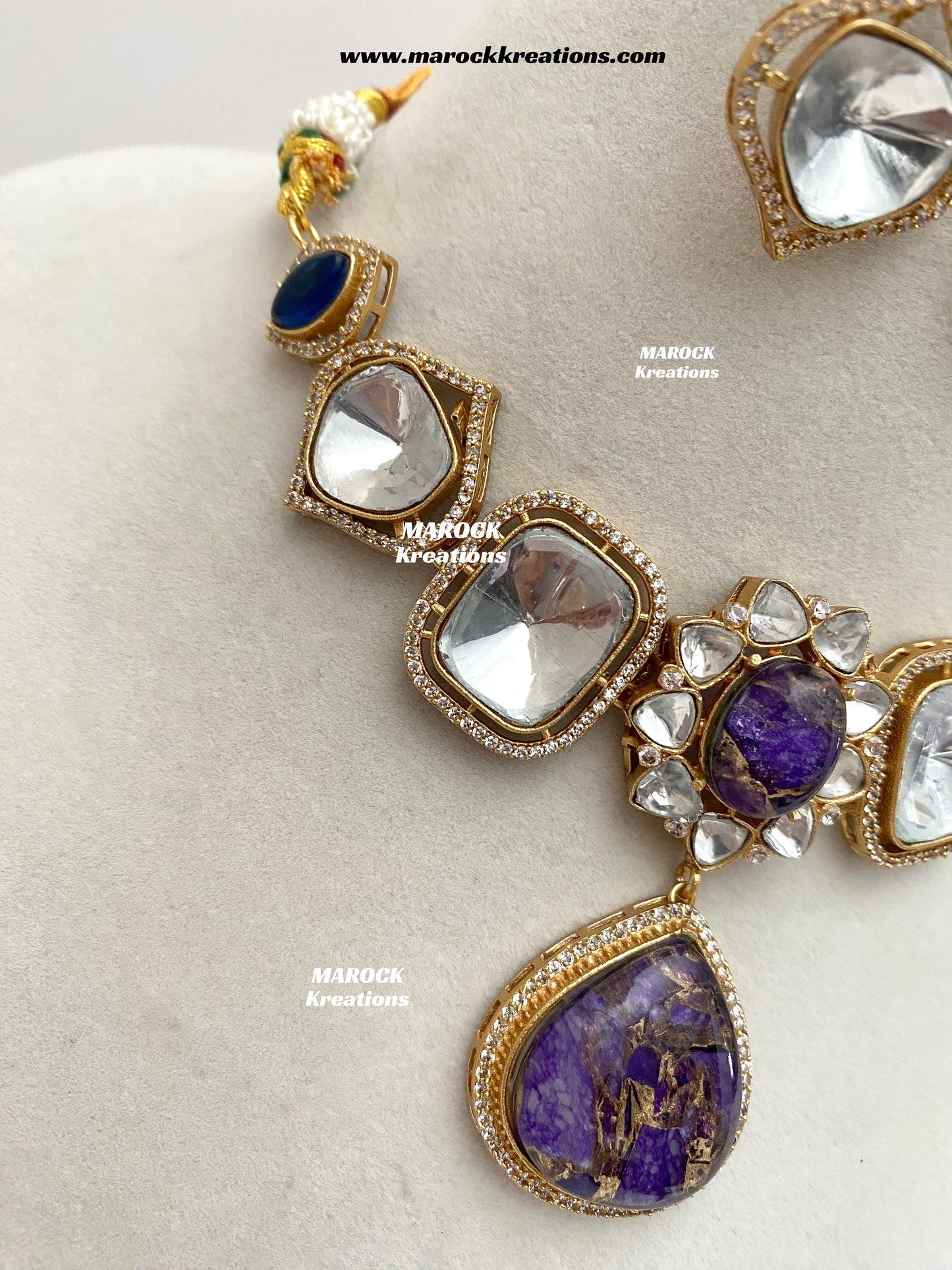 Kalpana Premium Quality Moissanite Kundan and doublet stone Statement Choker set