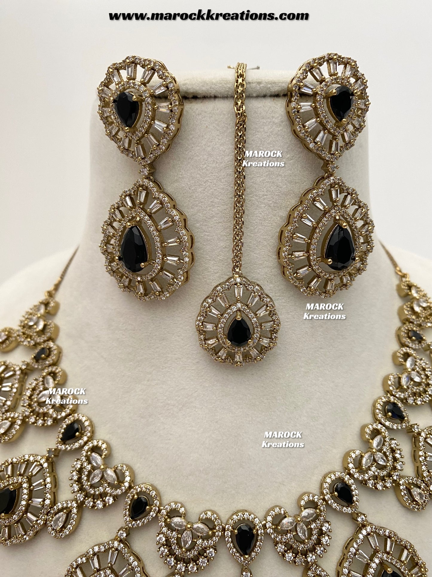 Tareena Antique Gold American Diamond Statement Necklace set