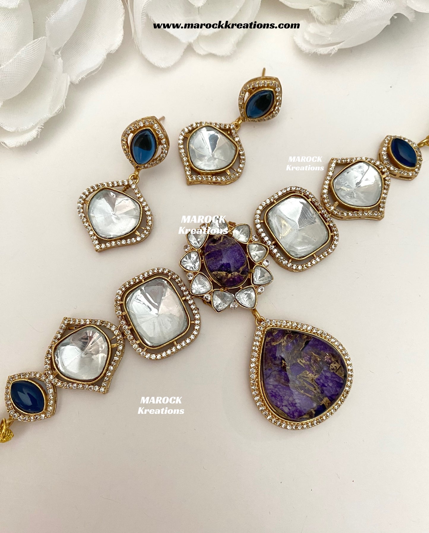 Kalpana Premium Quality Moissanite Kundan and doublet stone Statement Choker set