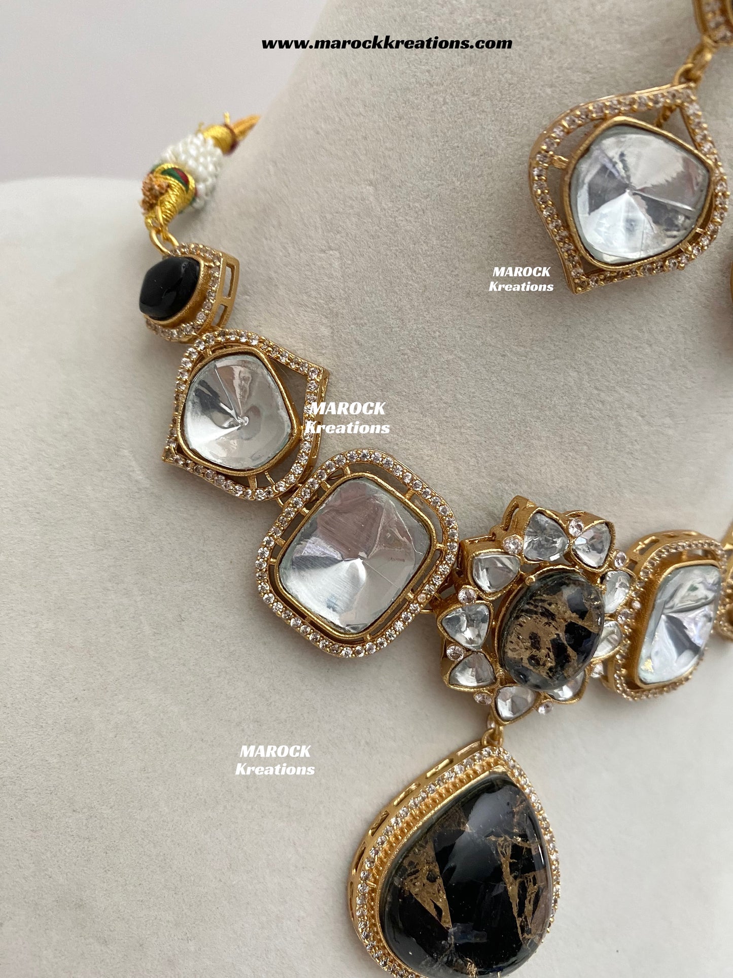 Kalpana Premium Quality Moissanite Kundan and doublet stone Statement Choker set