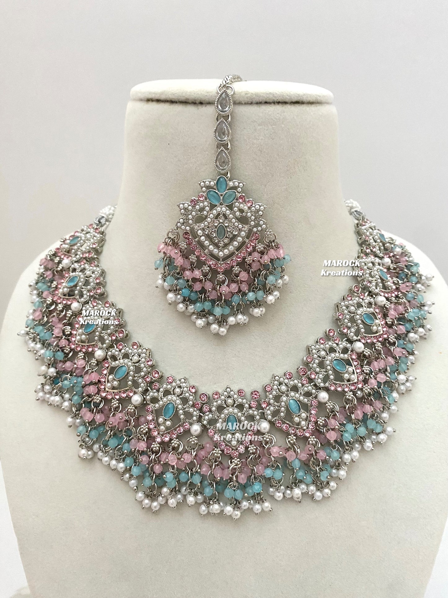 Aisha Silver Pakistani Necklace set with Passa/Jhoomer