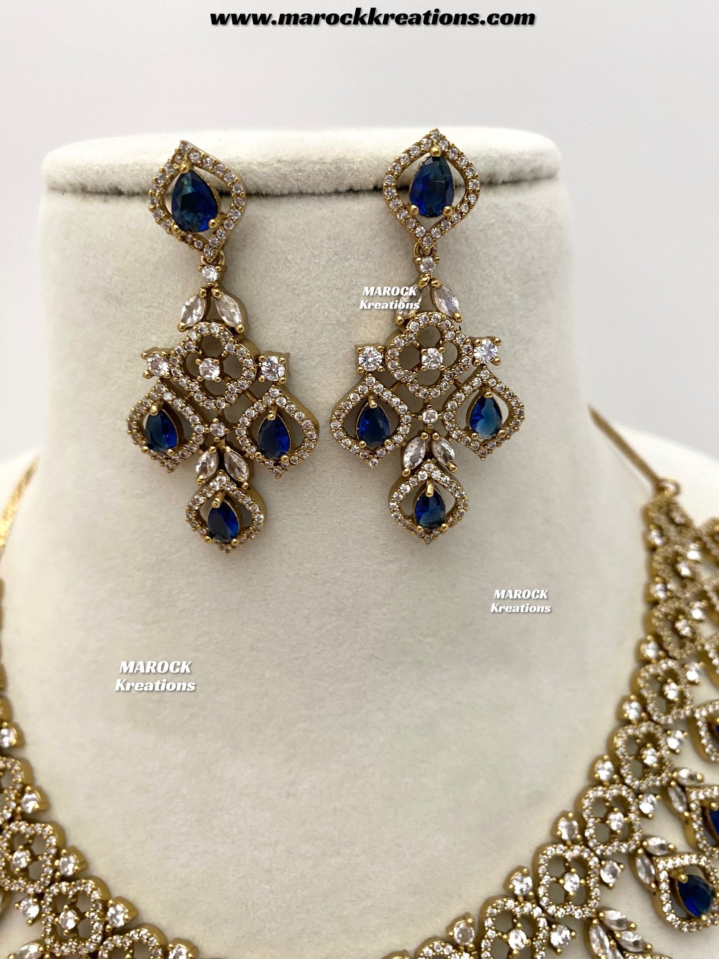 Maliha Antique Gold American Diamond Statement Necklace set