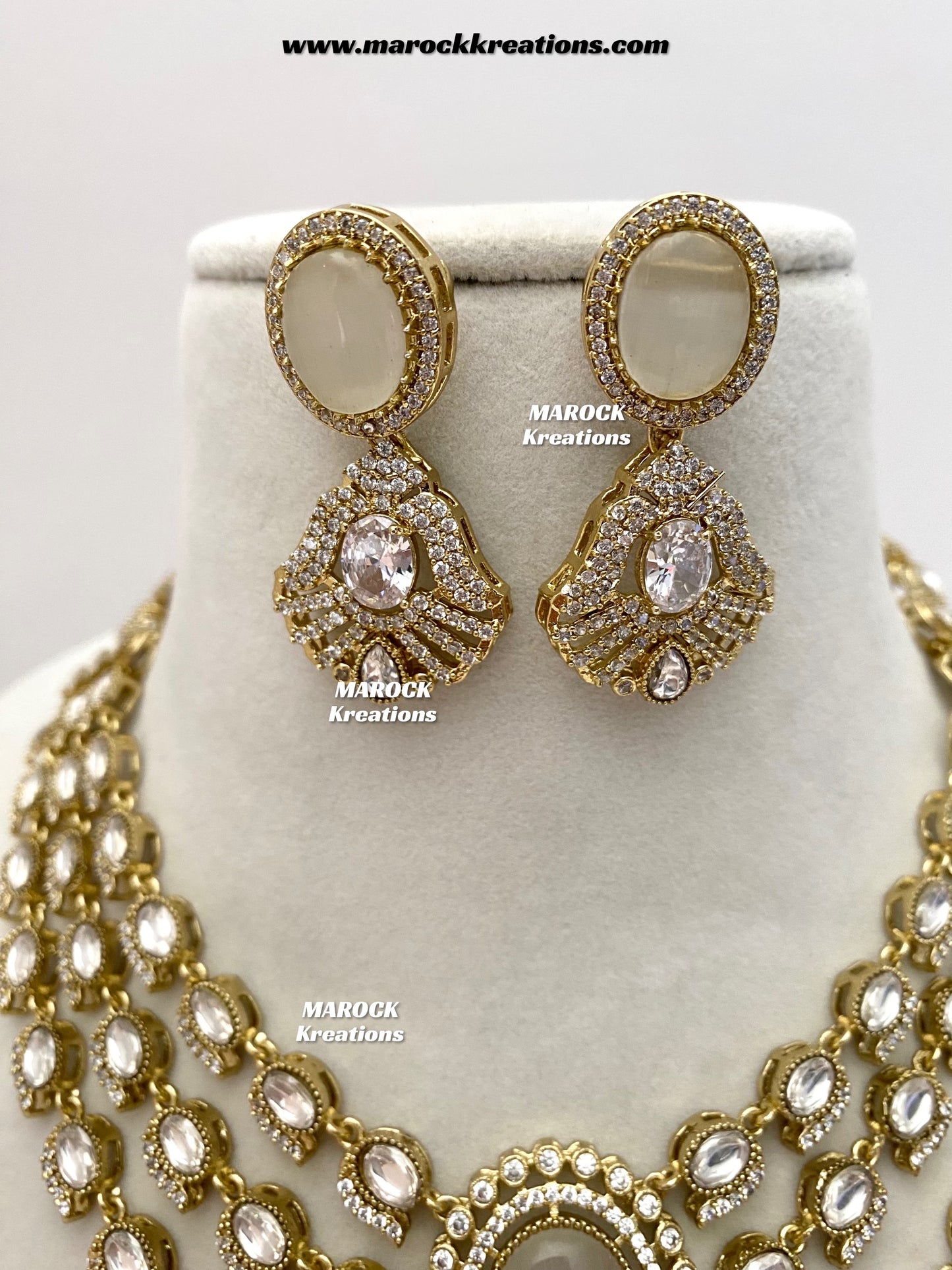 Salina Premium Quality Moissanite Kundan triple layer Necklace set