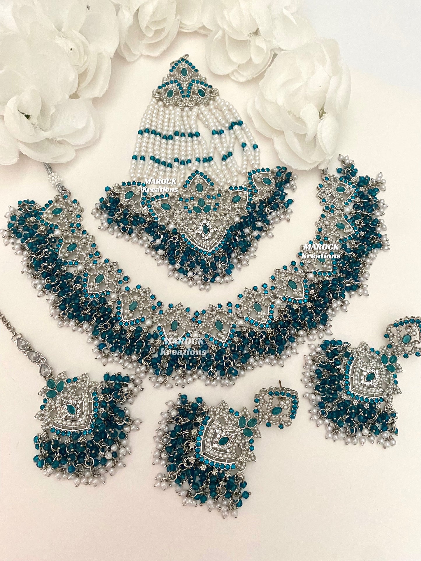 Aisha Silver Pakistani Necklace set with Passa/Jhoomer