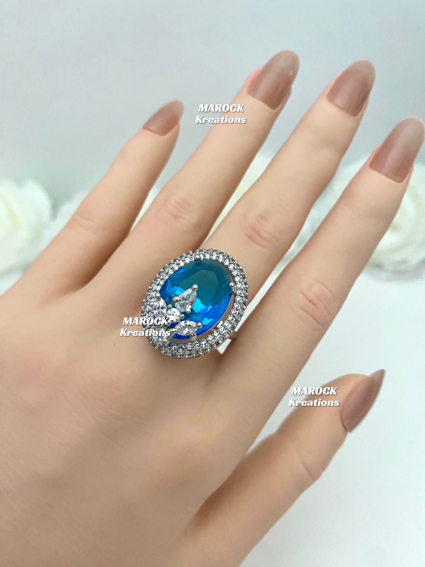 Silver American Diamond adjustable Finger Ring