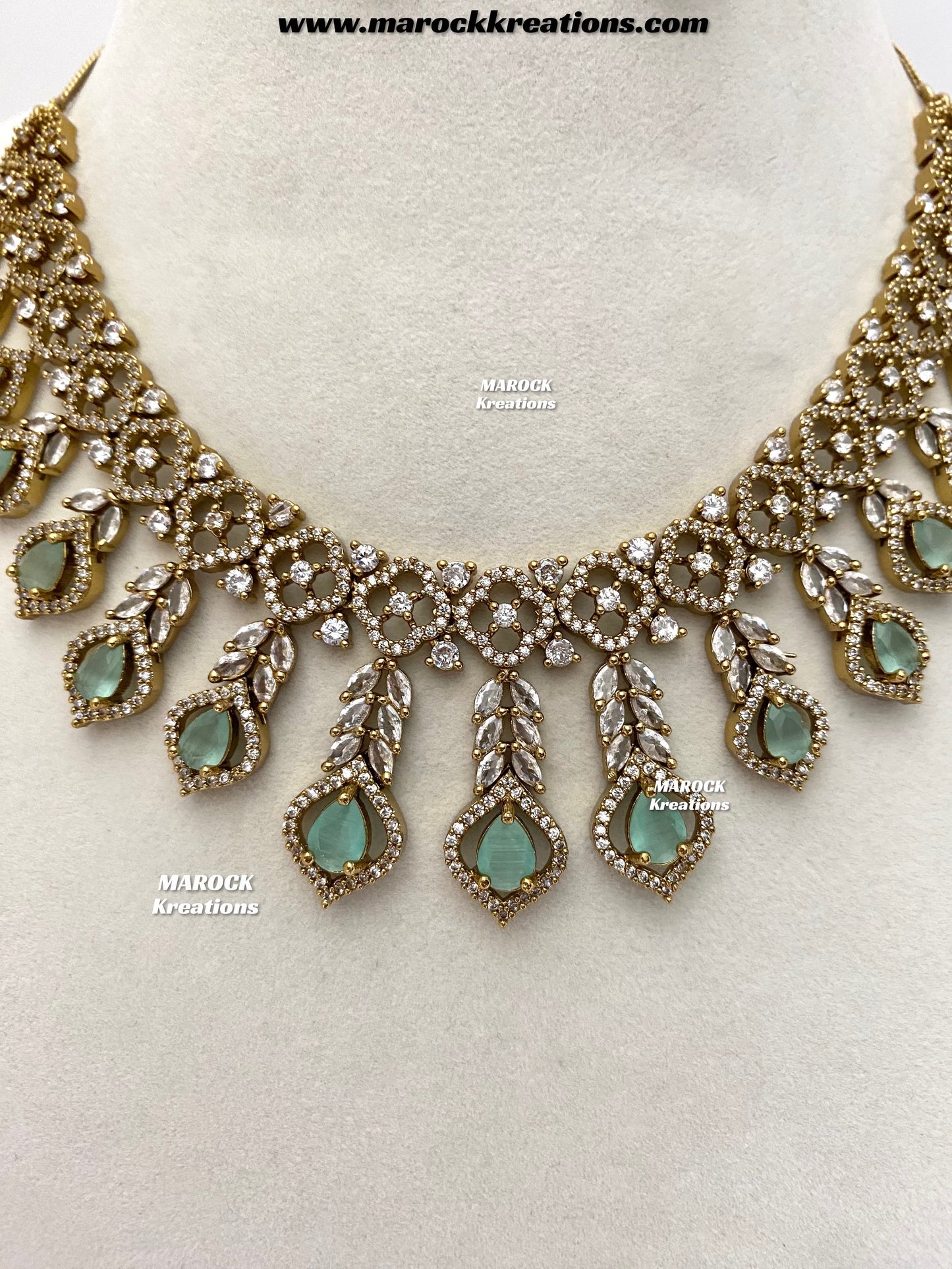 Maliha Antique Gold American Diamond Statement Necklace set