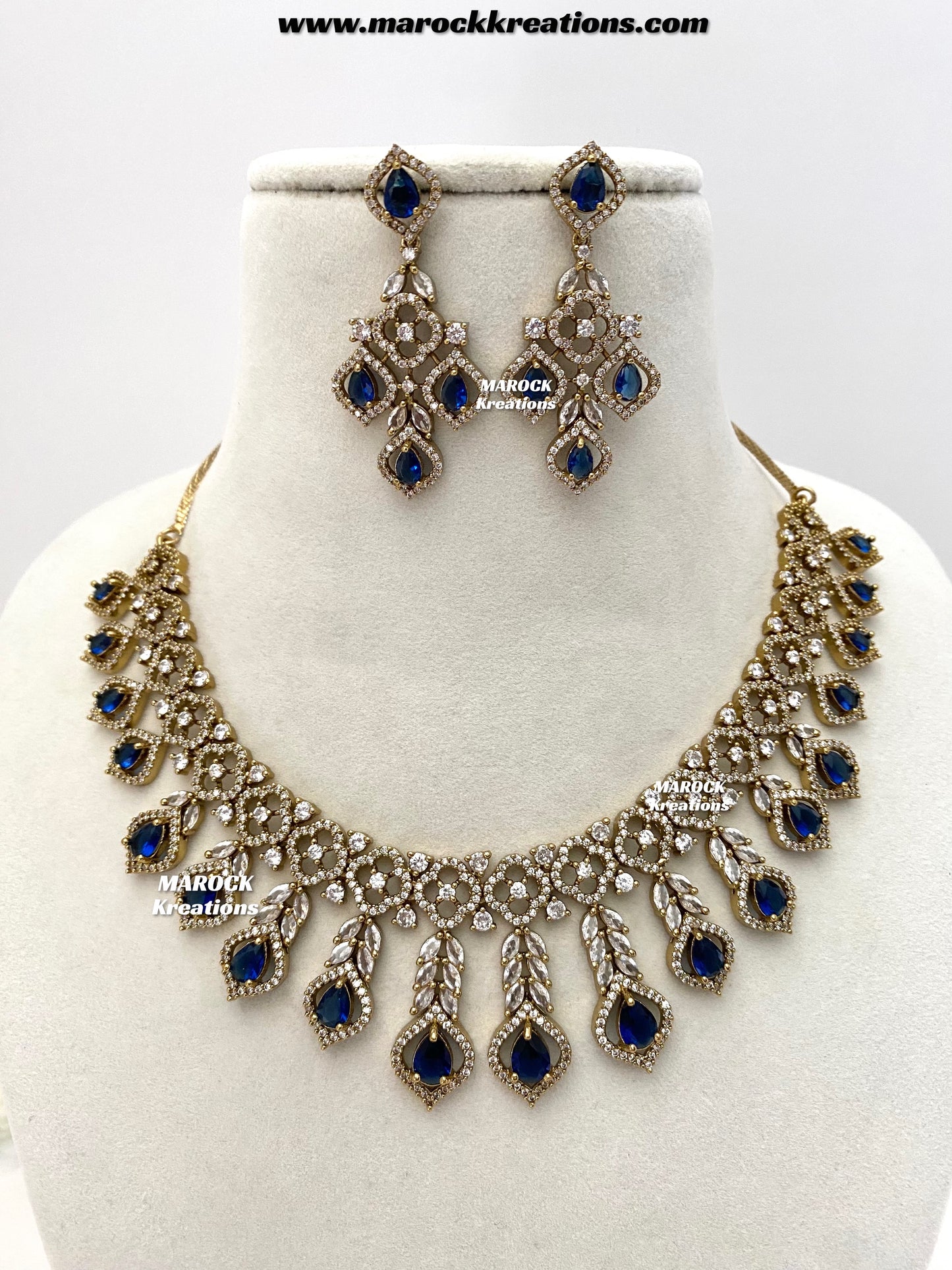 Maliha Antique Gold American Diamond Statement Necklace set