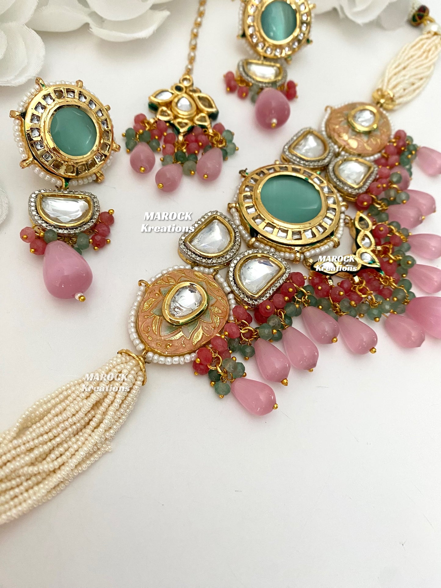 Nia Premium Quality uncut Kundan Meenakari Statement Choker set