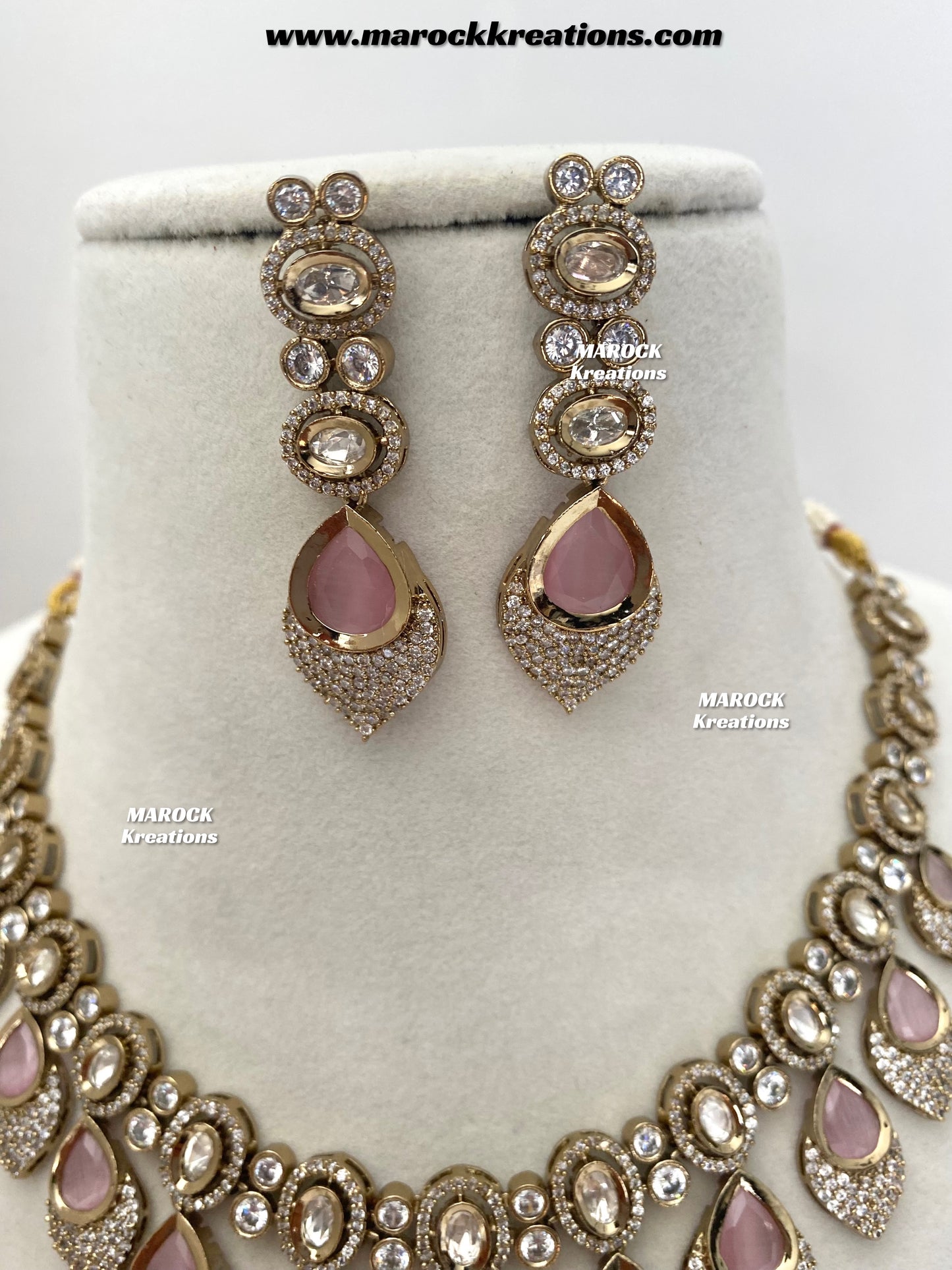 Kimmi Premium Quality Moissanite Kundan and American diamond Necklace set