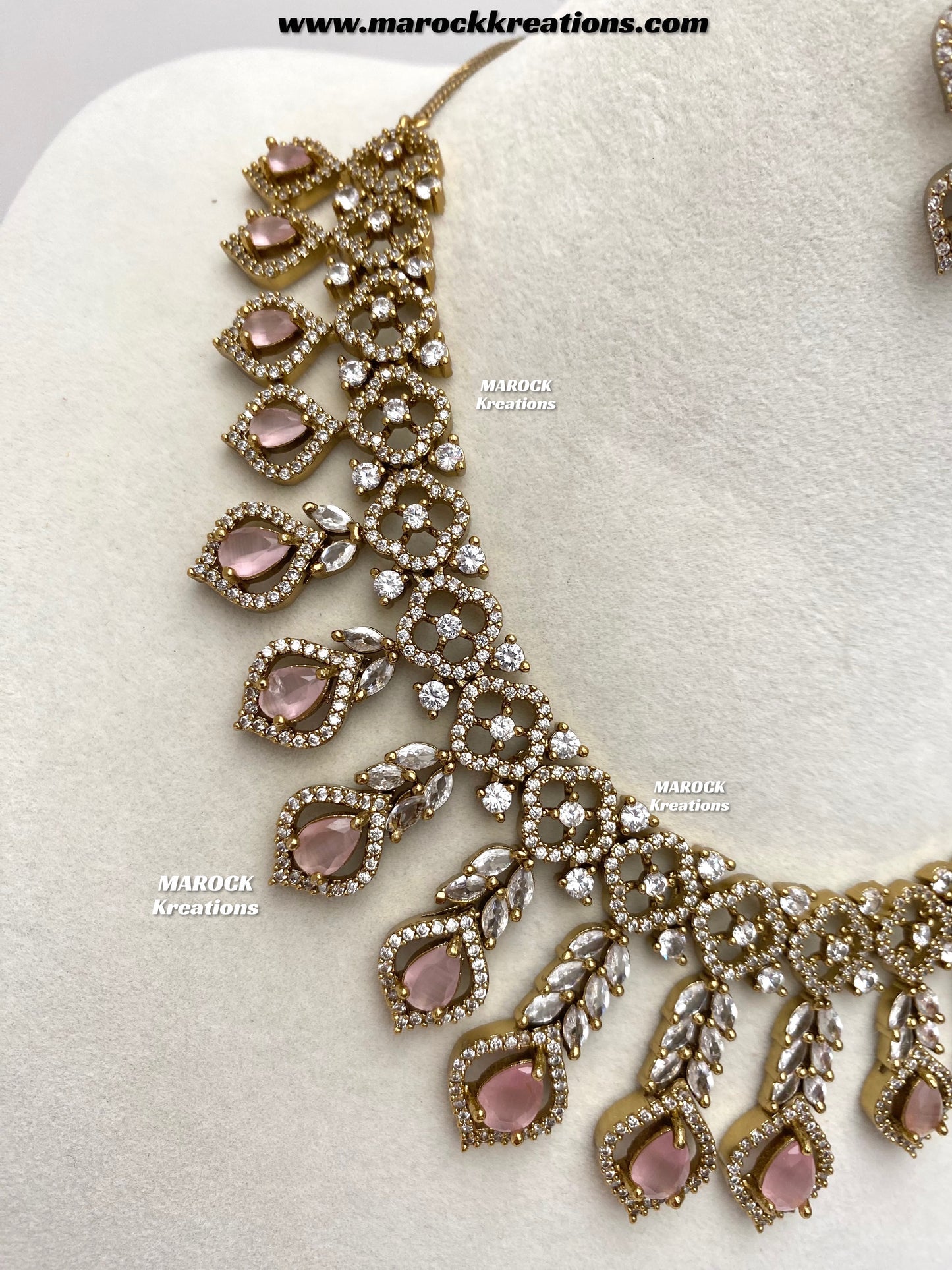 Maliha Antique Gold American Diamond Statement Necklace set