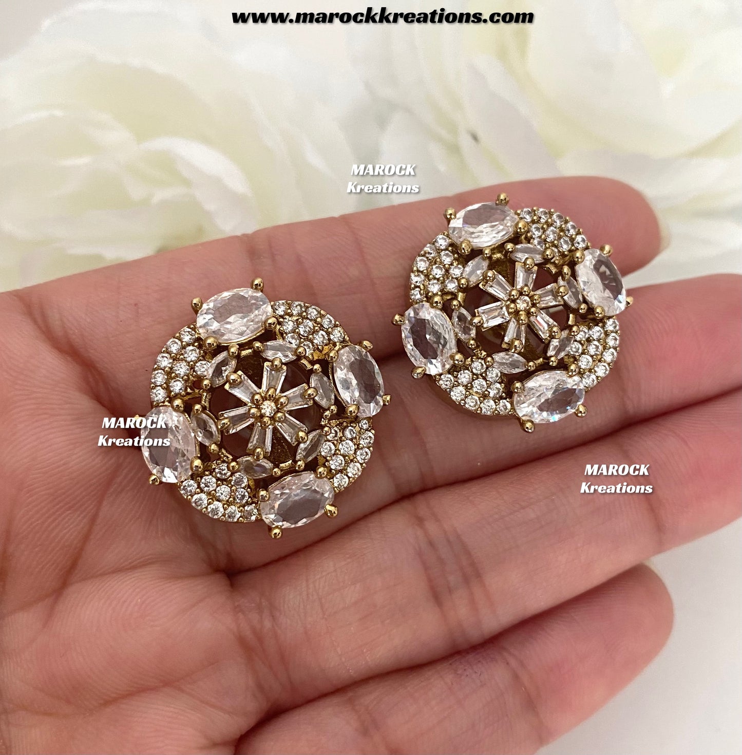 Thushi Antique Gold American Diamond Studs/Earrings