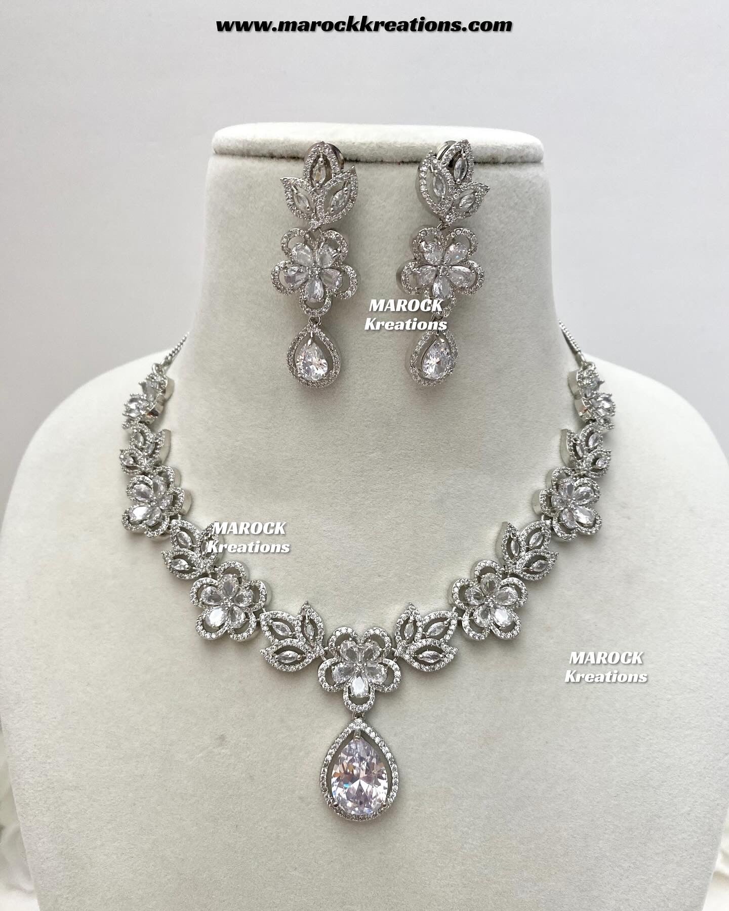 Sibani Silver American Diamond Necklace set