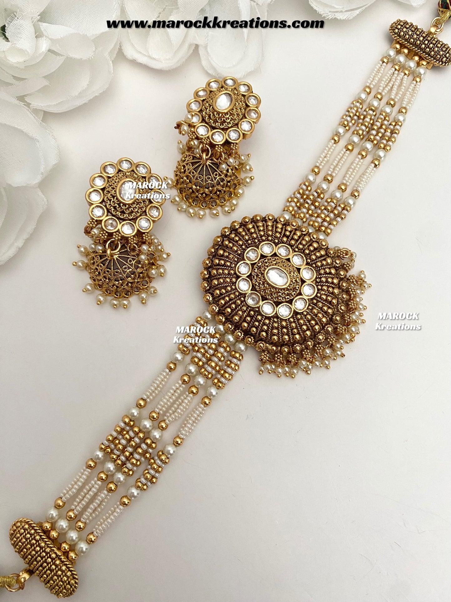 Kaysha Premium Quality Gold plated tyani inspired uncut kundan choker set