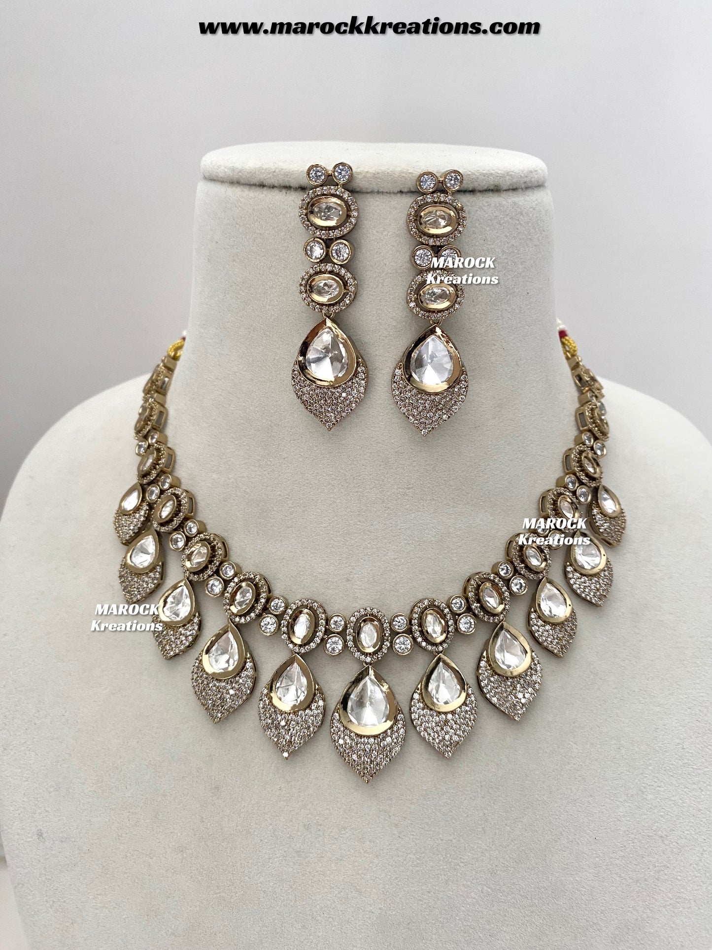Kimmi Premium Quality Moissanite Kundan and American diamond Necklace set