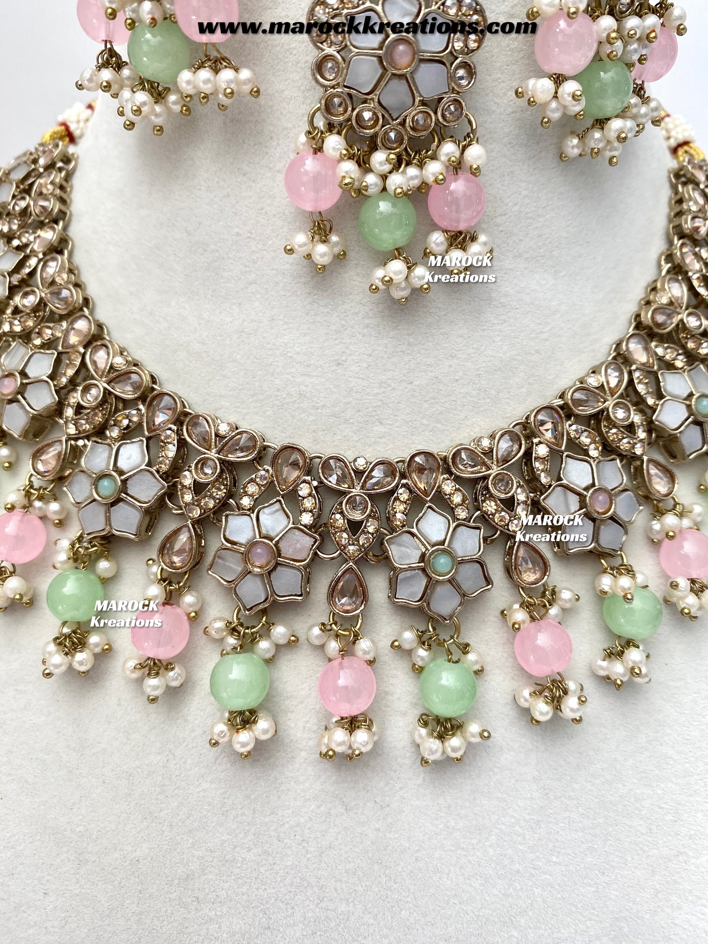 Arpan Antique Gold Polki MOP Statement Necklace set
