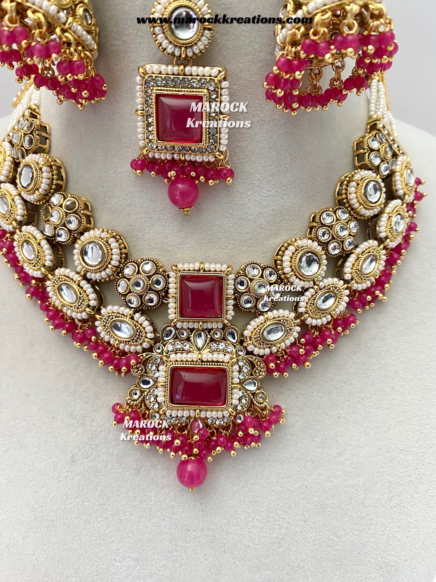 Roshani Premium Quality Kundan Statement necklace set