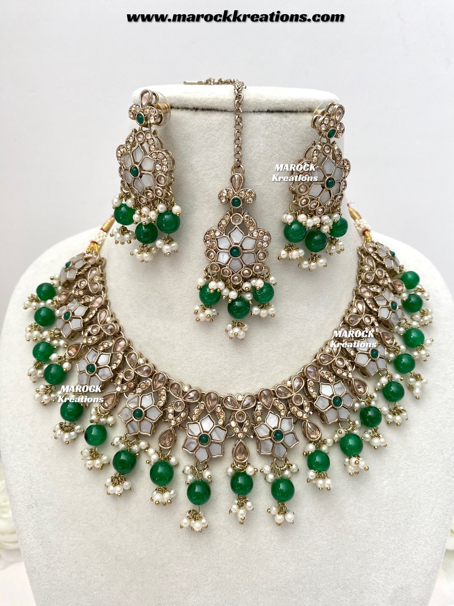 Arpan Antique Gold Polki MOP Statement Necklace set