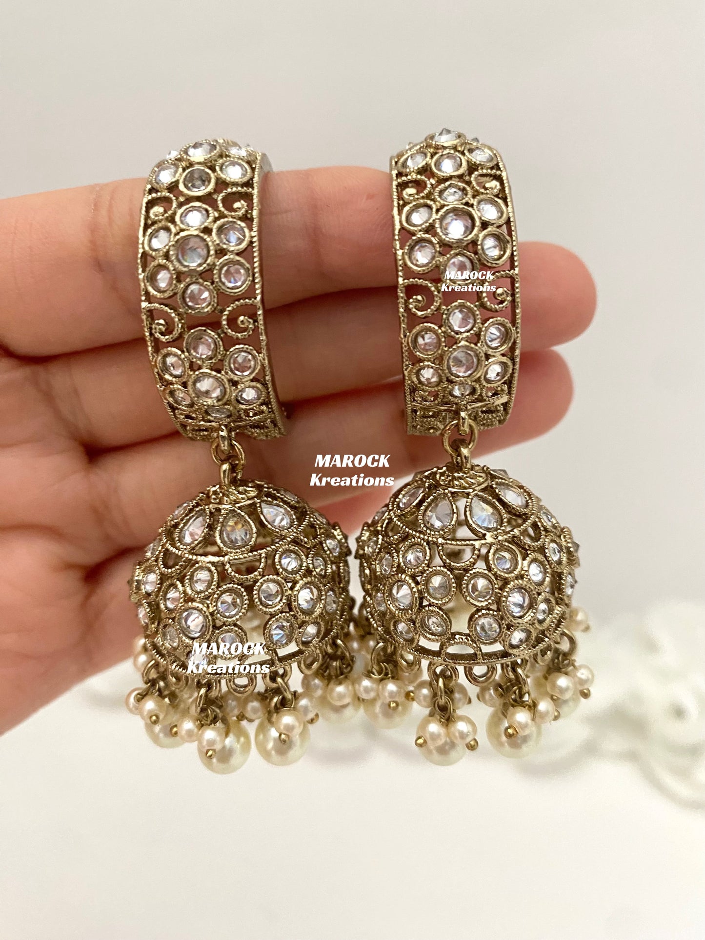 Rashmika Antique Gold Polki Baali Jhumki Earrings