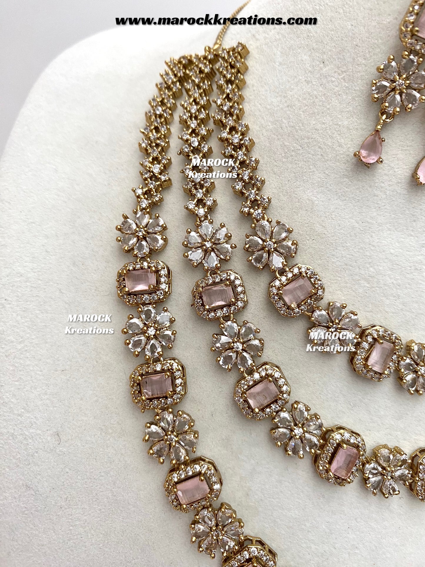 Arvin Antique Gold American Diamond triple layer Statement Necklace set