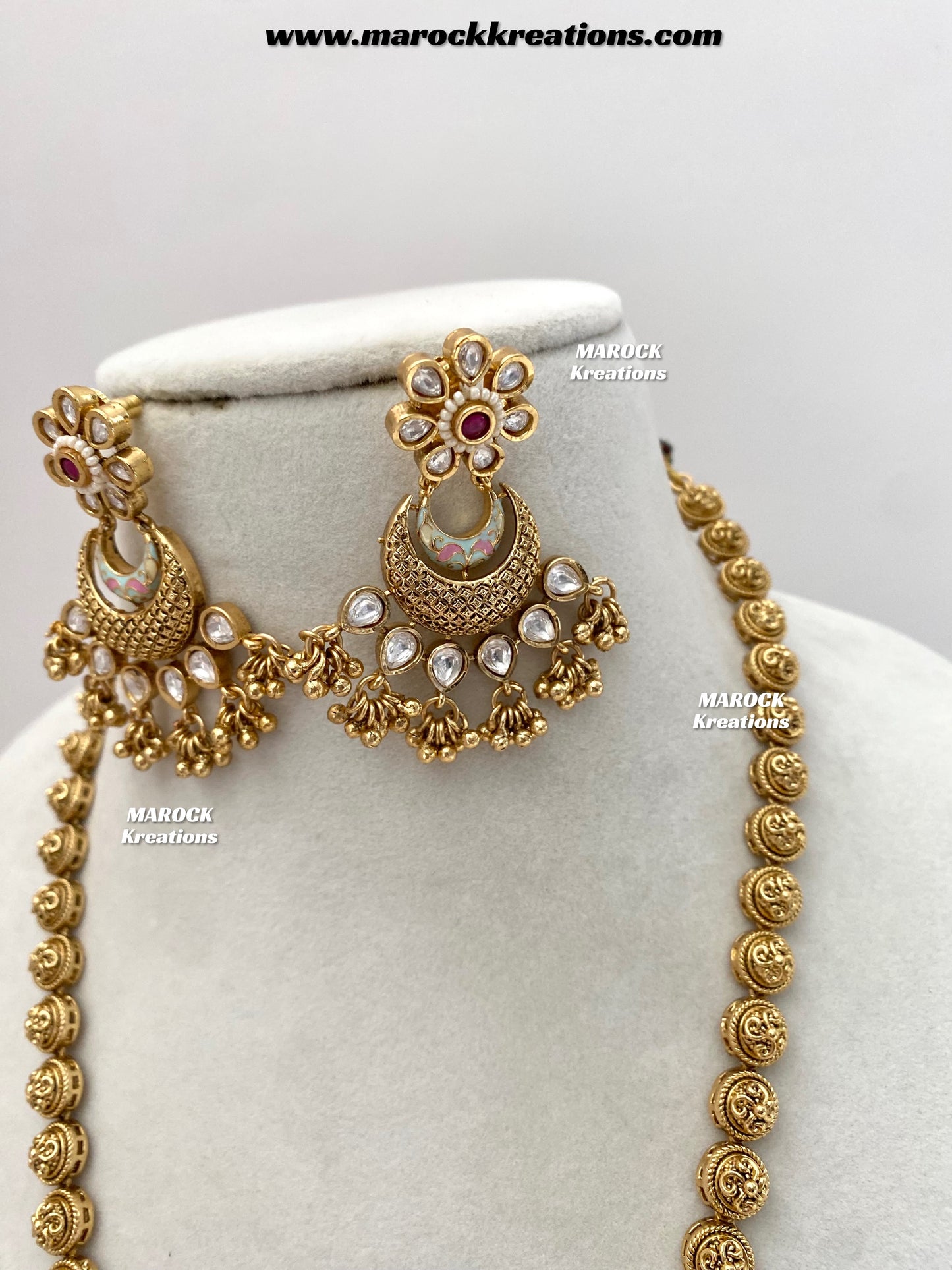 Nella Premium Quality Gold plated Kundan Meenakari exclusive long Necklace set/Rani haar set