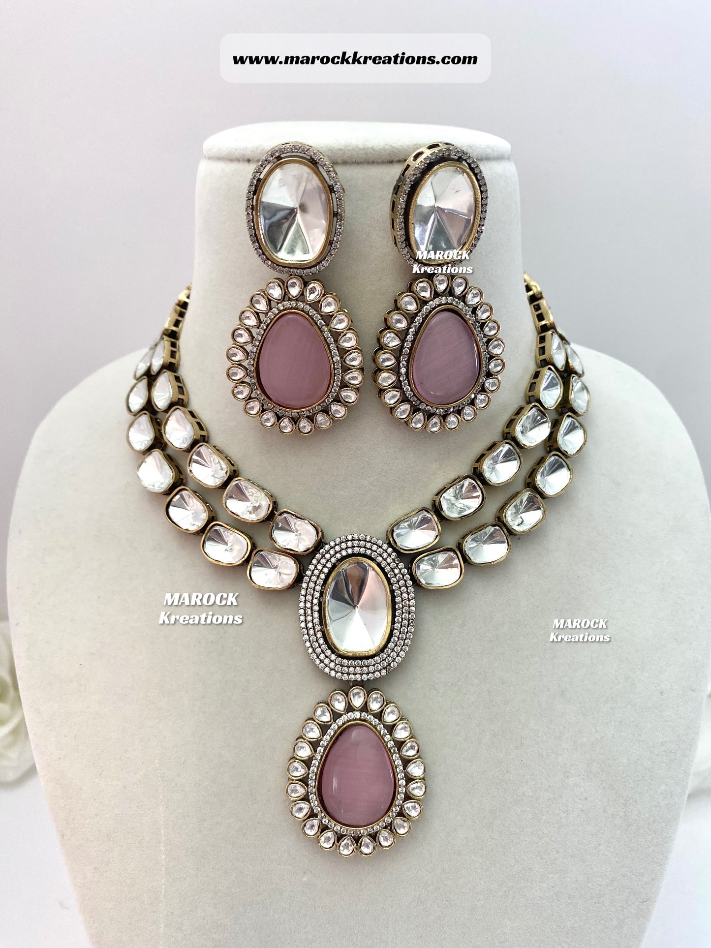 Premium Quality uncut Kundan Moissanite Necklace set