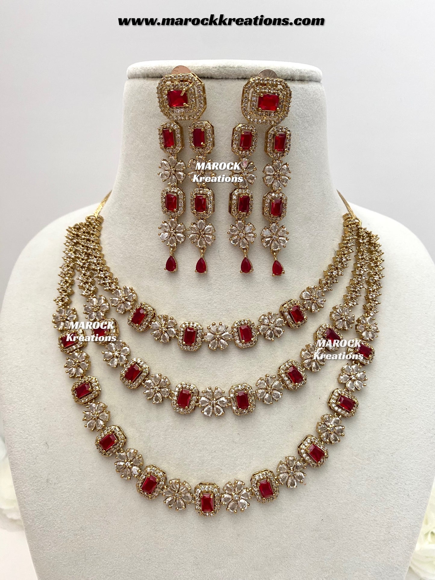 Arvin Antique Gold American Diamond triple layer Statement Necklace set