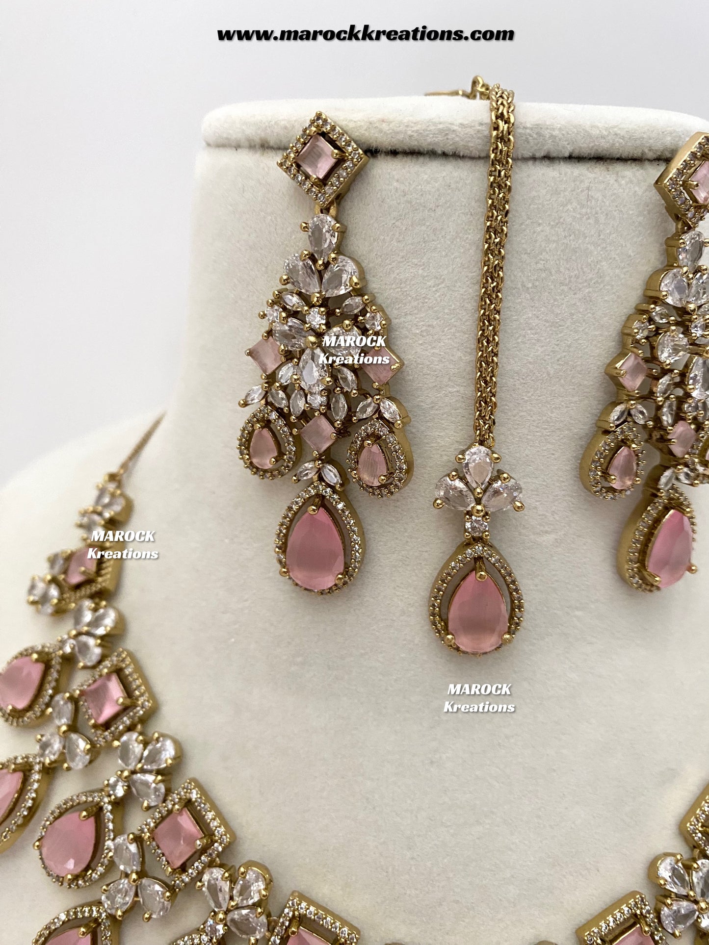 Erona Antique Gold American Diamond Statement Necklace set