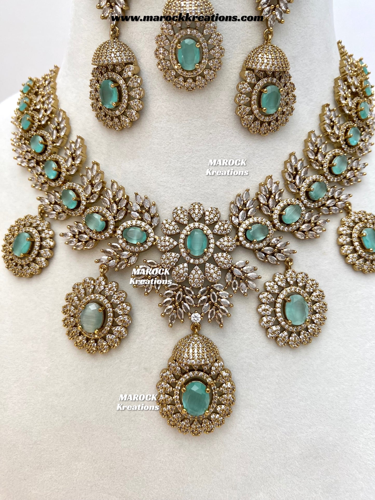 Diana Antique Gold American Diamond Statement Necklace set
