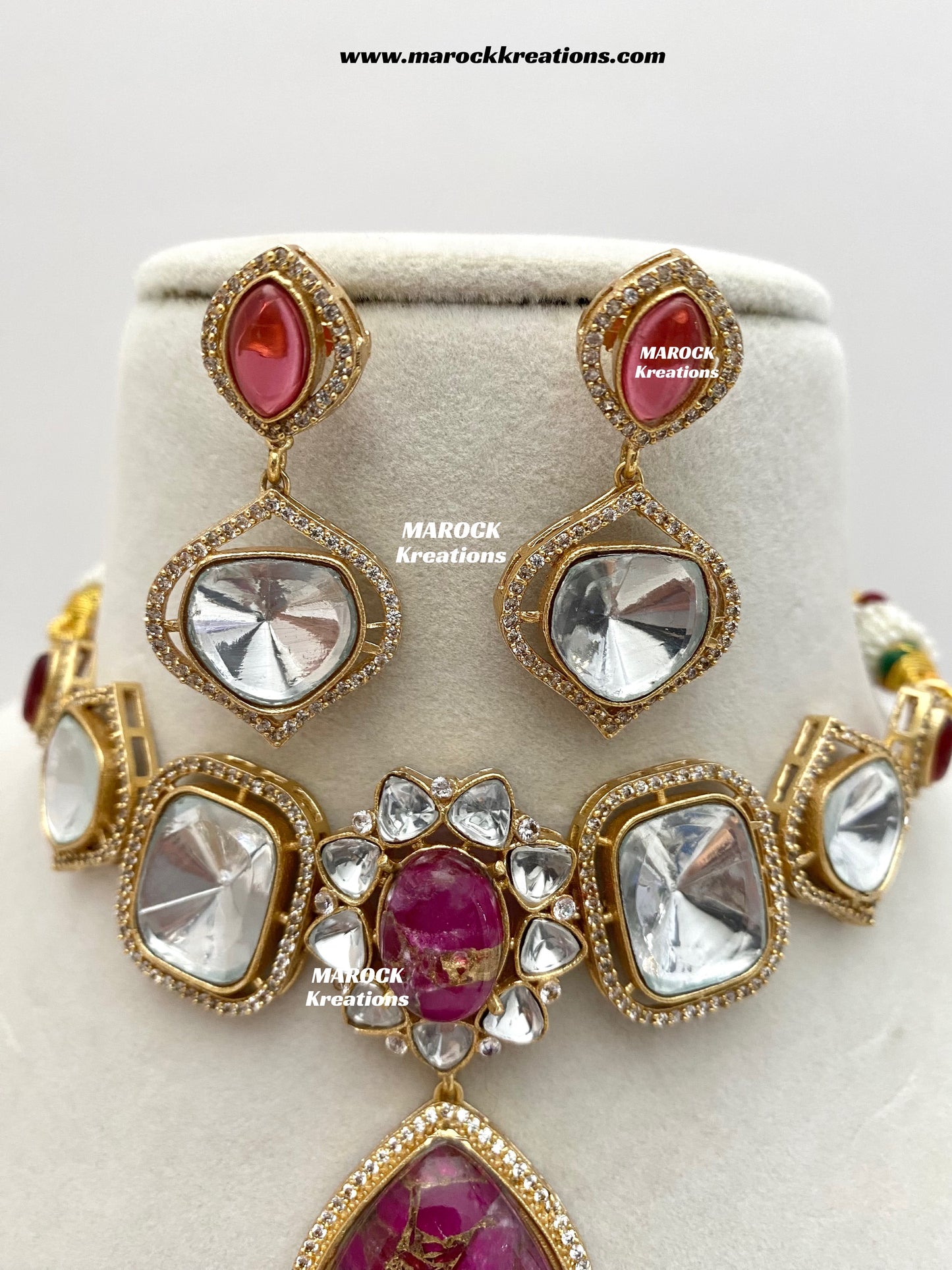 Kalpana Premium Quality Moissanite Kundan and doublet stone Statement Choker set