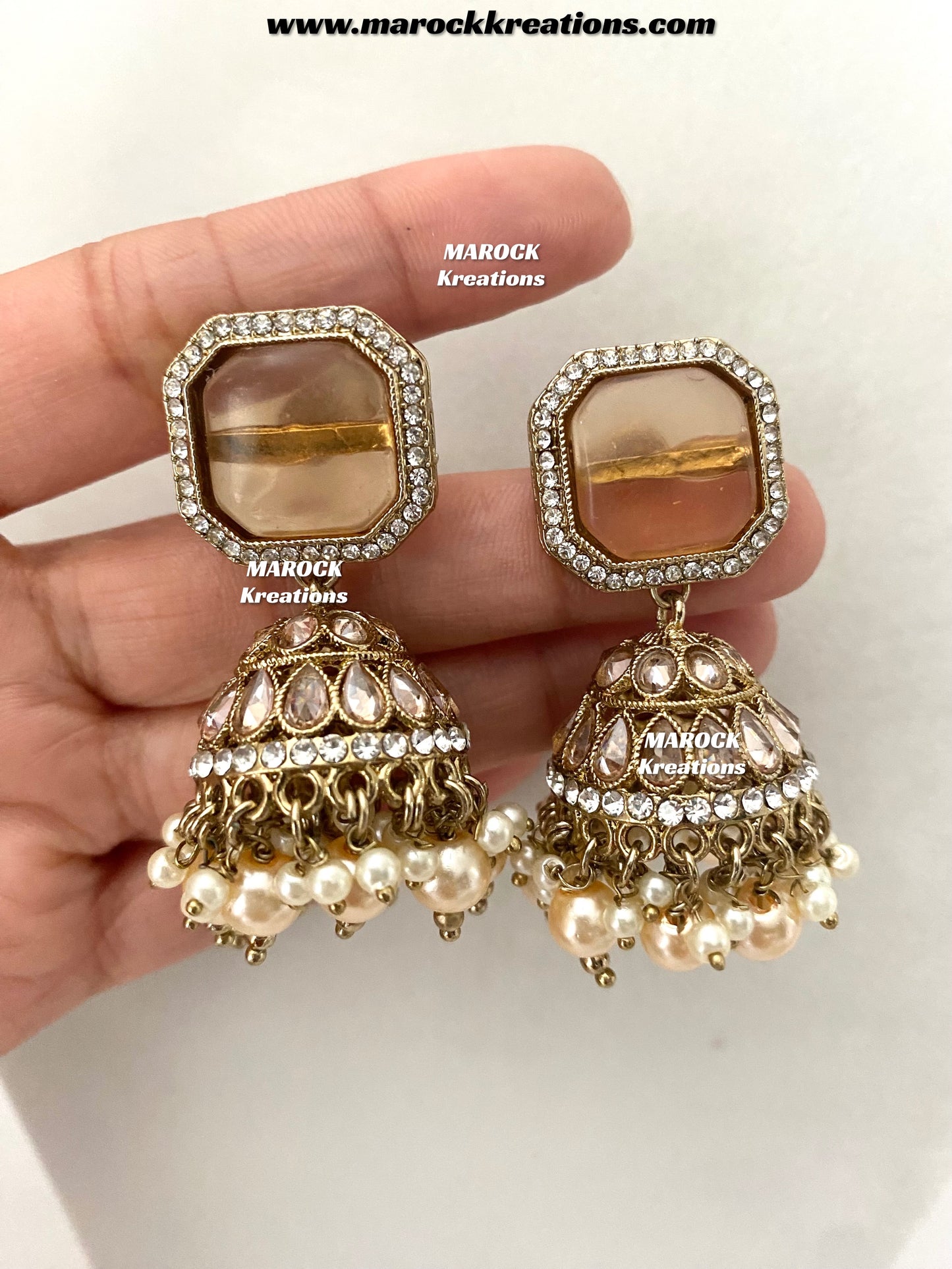Premium Quality Antique Gold Polki and Monalisa stone Jhumki Earrings