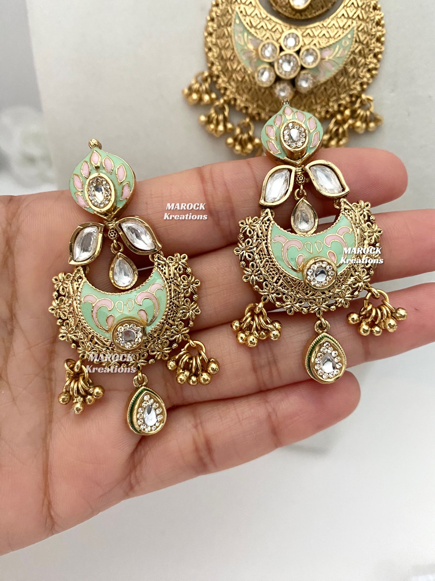 Nadia Premium Quality Gold plated Kundan exclusive Meenakari Necklace set