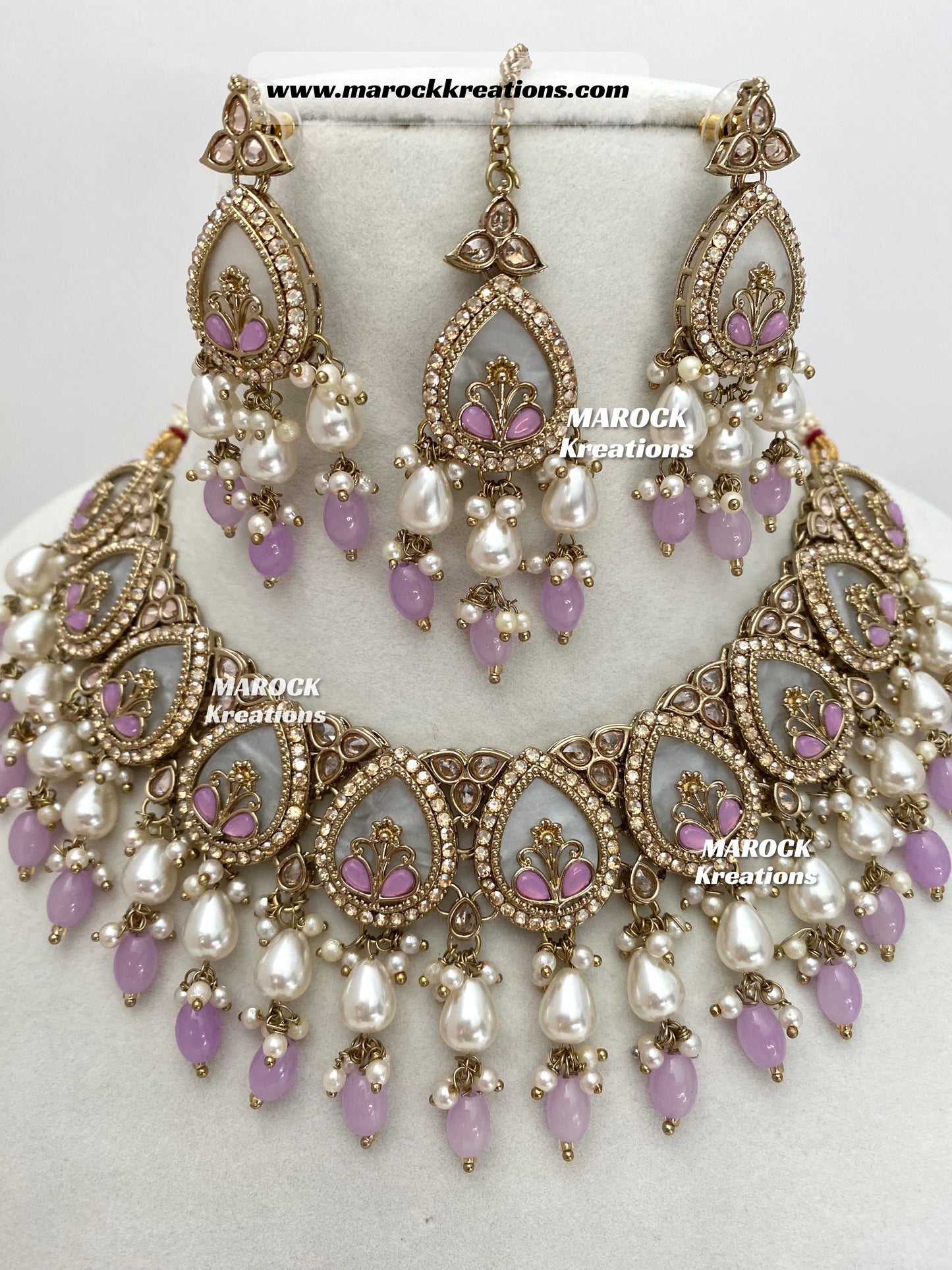 Antique Gold Polki Statement MOP Necklace set
