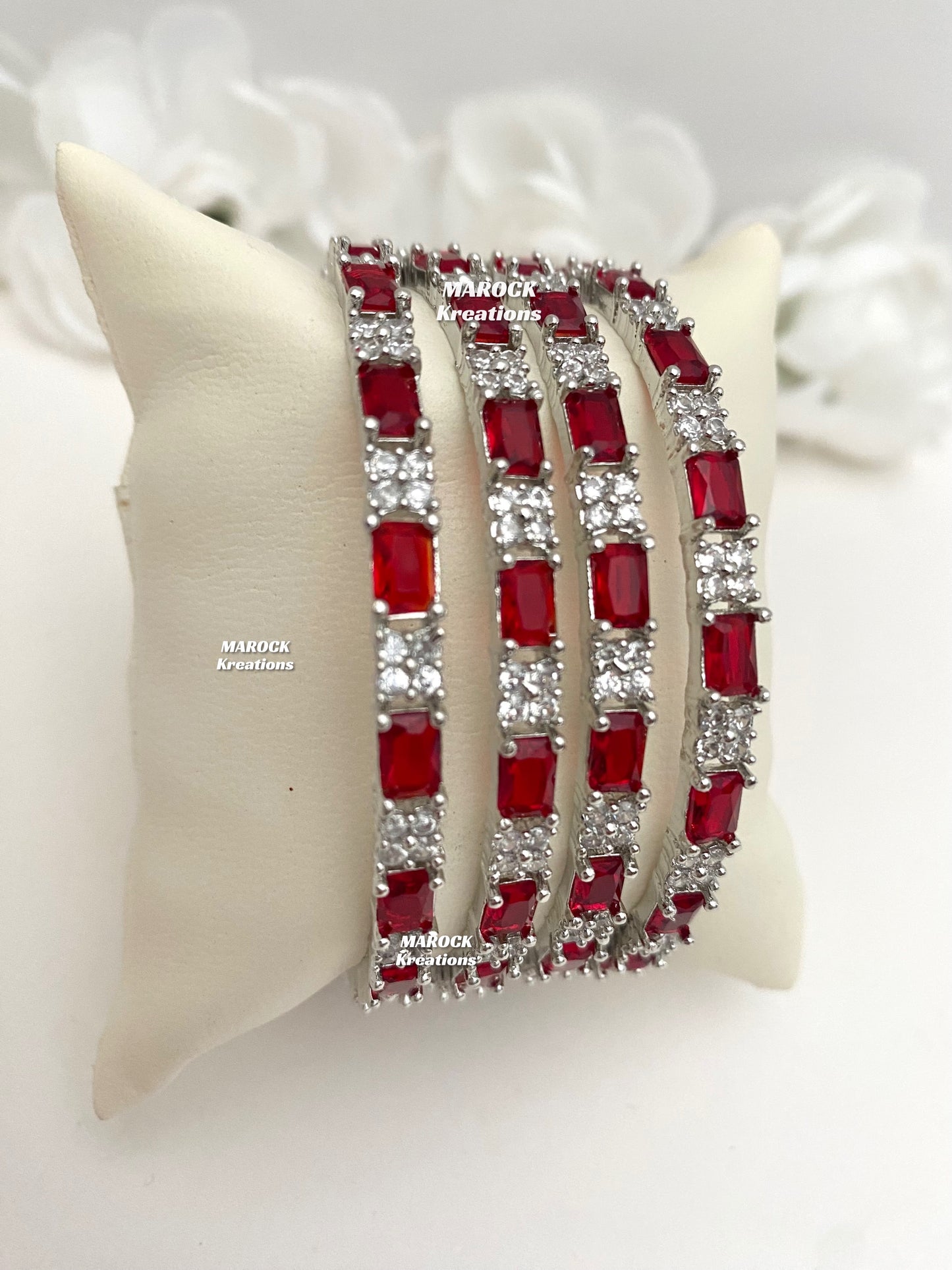 Silver American Diamond Bangles (set of 4)
