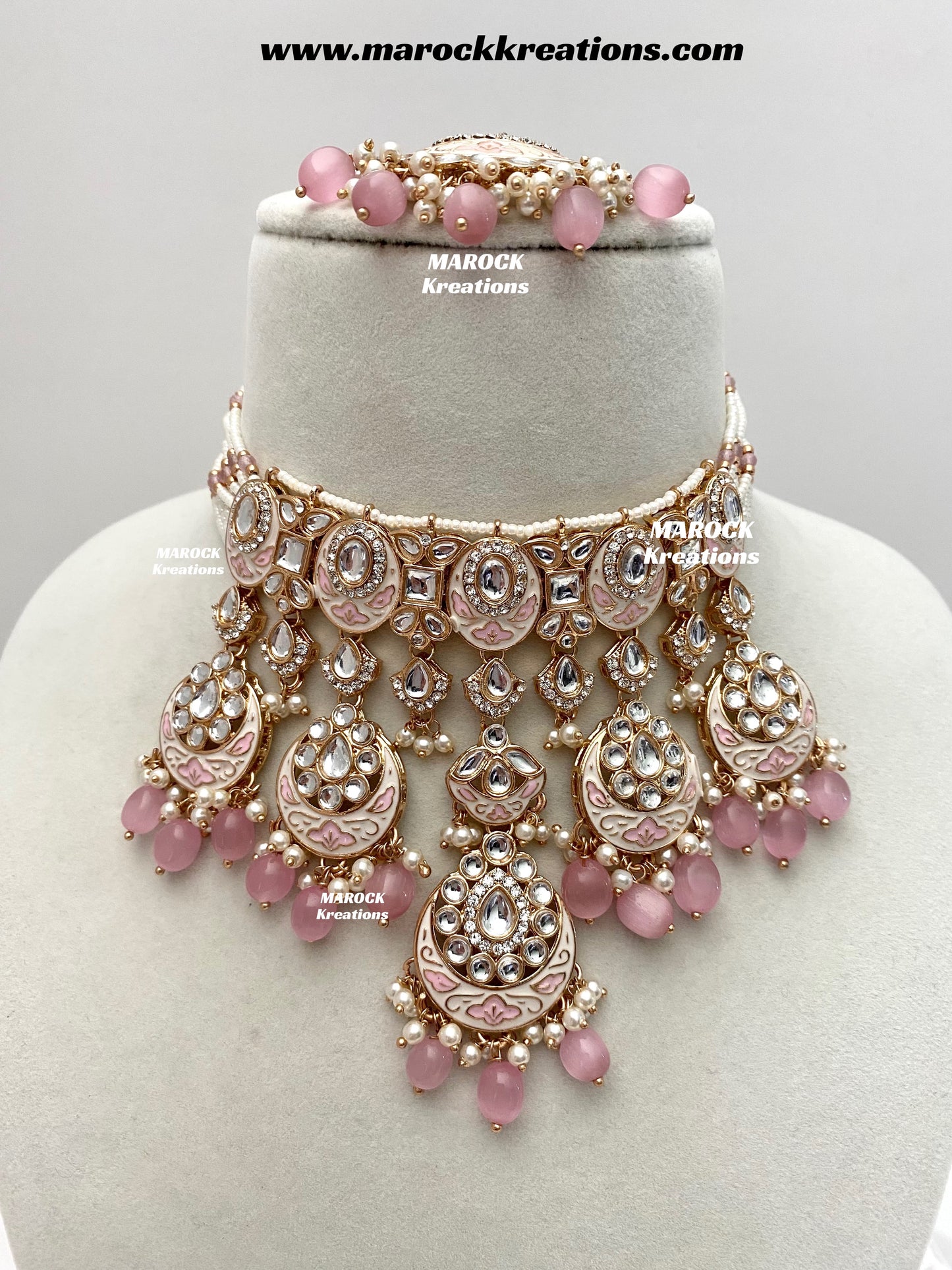 Nirvi Premium Quality Rose Gold Kundan Meenakari Choker/Necklace set