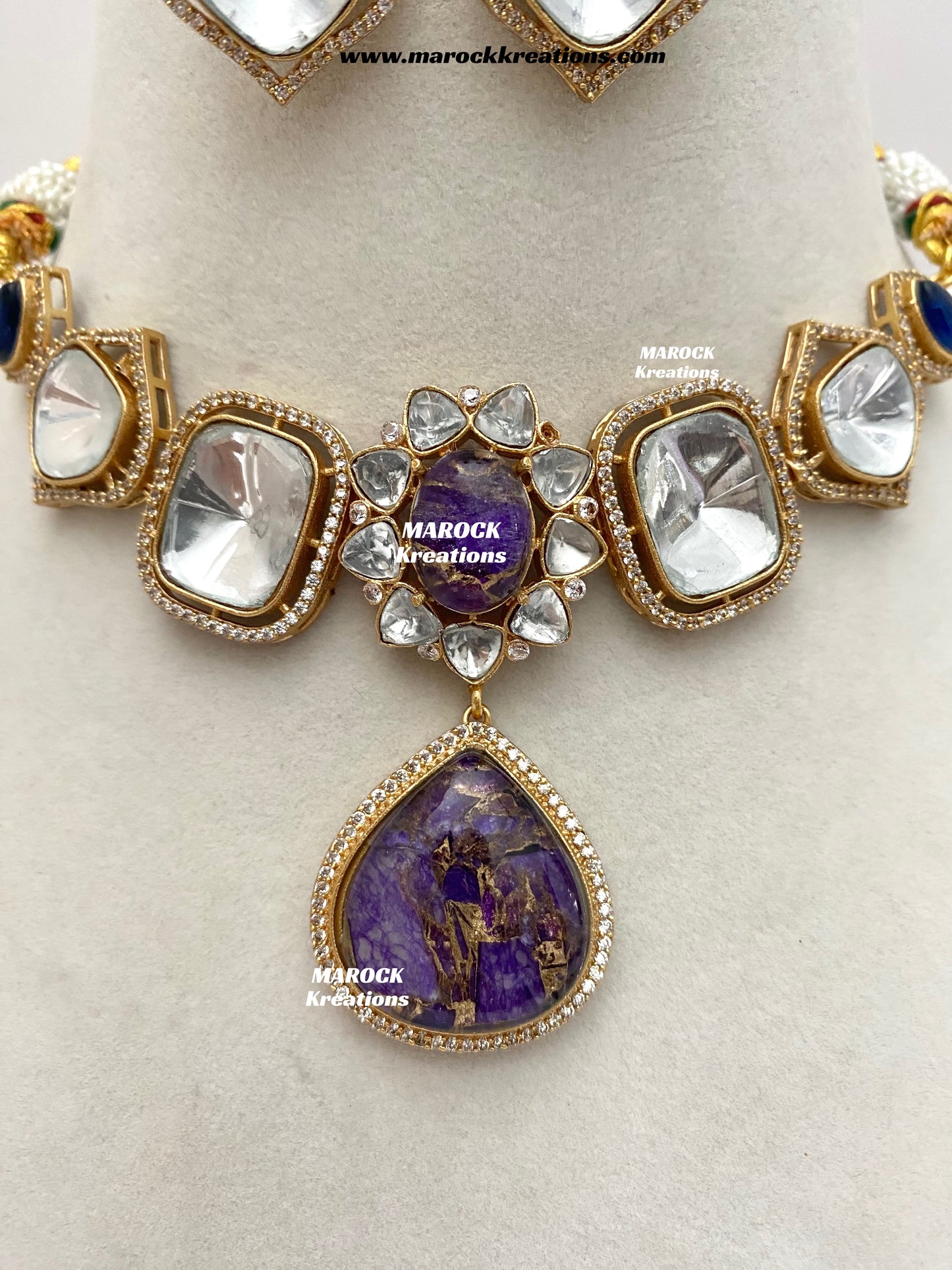 Kalpana Premium Quality Moissanite Kundan and doublet stone Statement Choker set