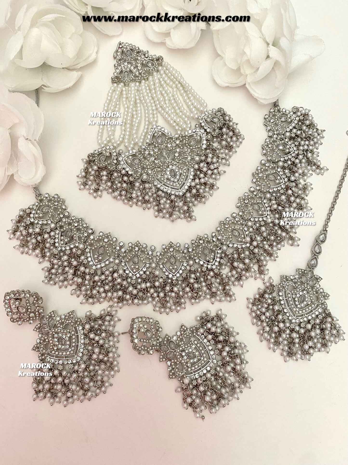 Aisha Silver Pakistani Necklace set with Passa/Jhoomer