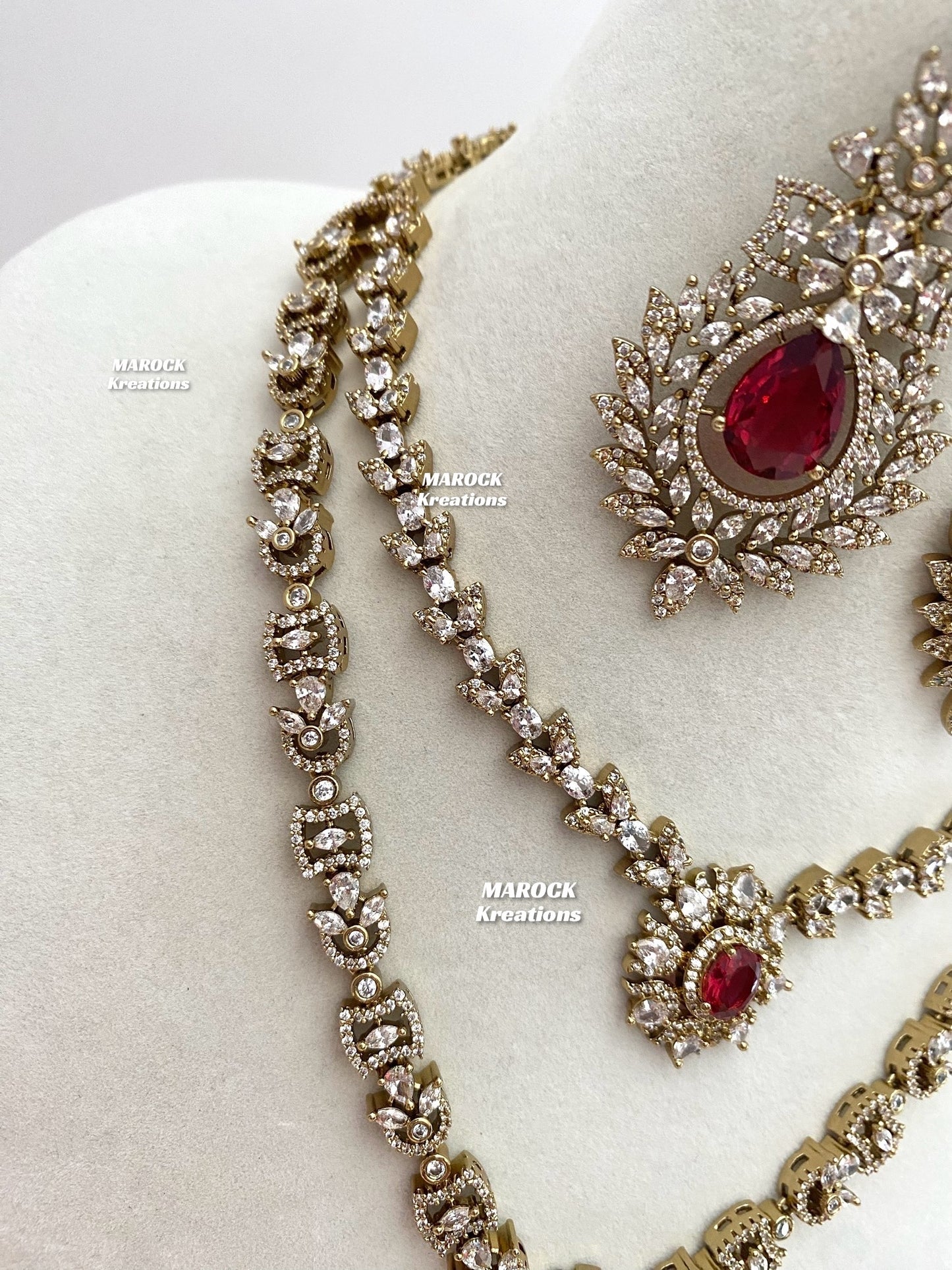 Reema Antique Gold American Diamond double layer Necklace set
