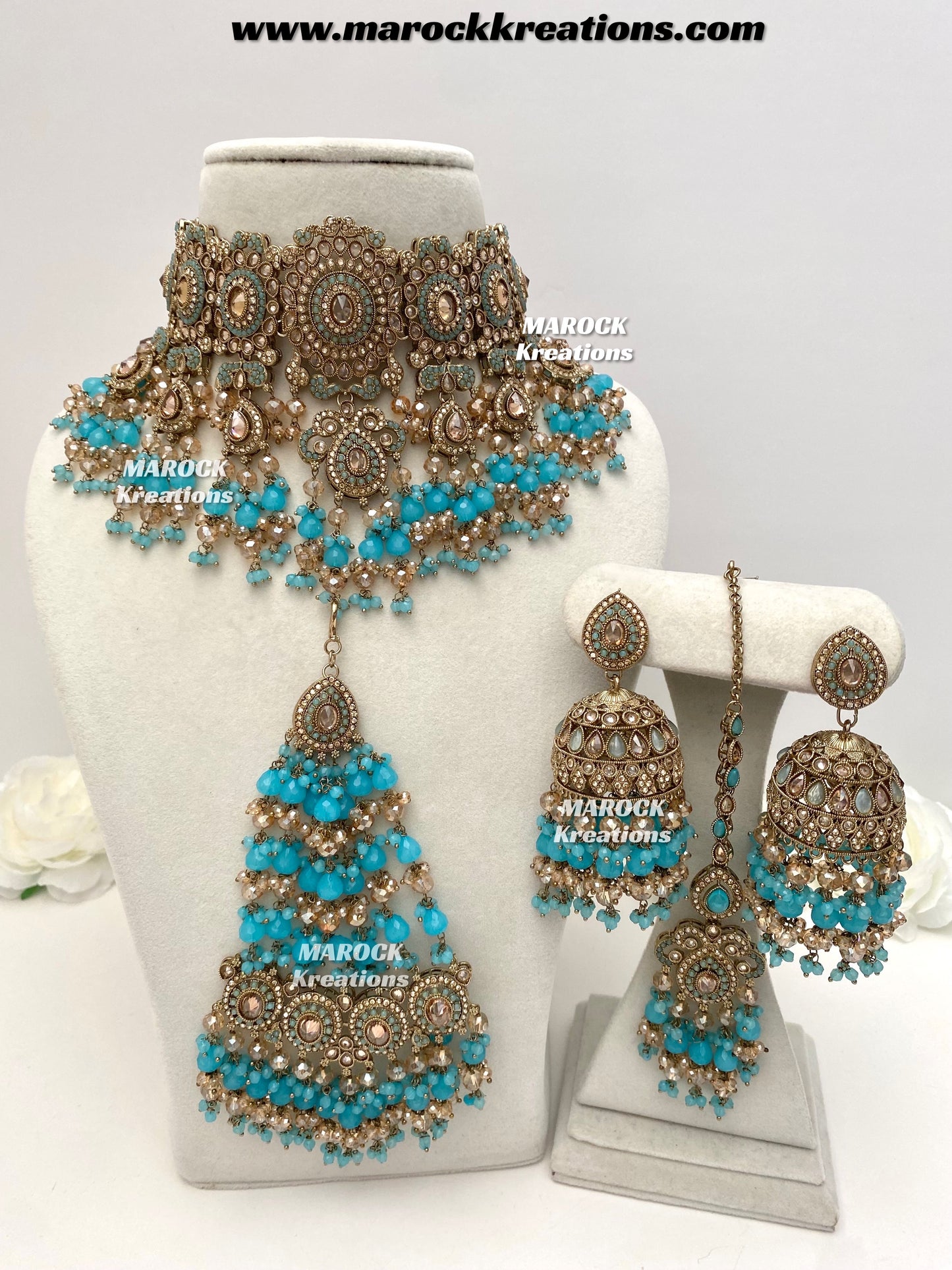 Nazmun Antique Gold Pakistani Polki choker/necklace set with Passa