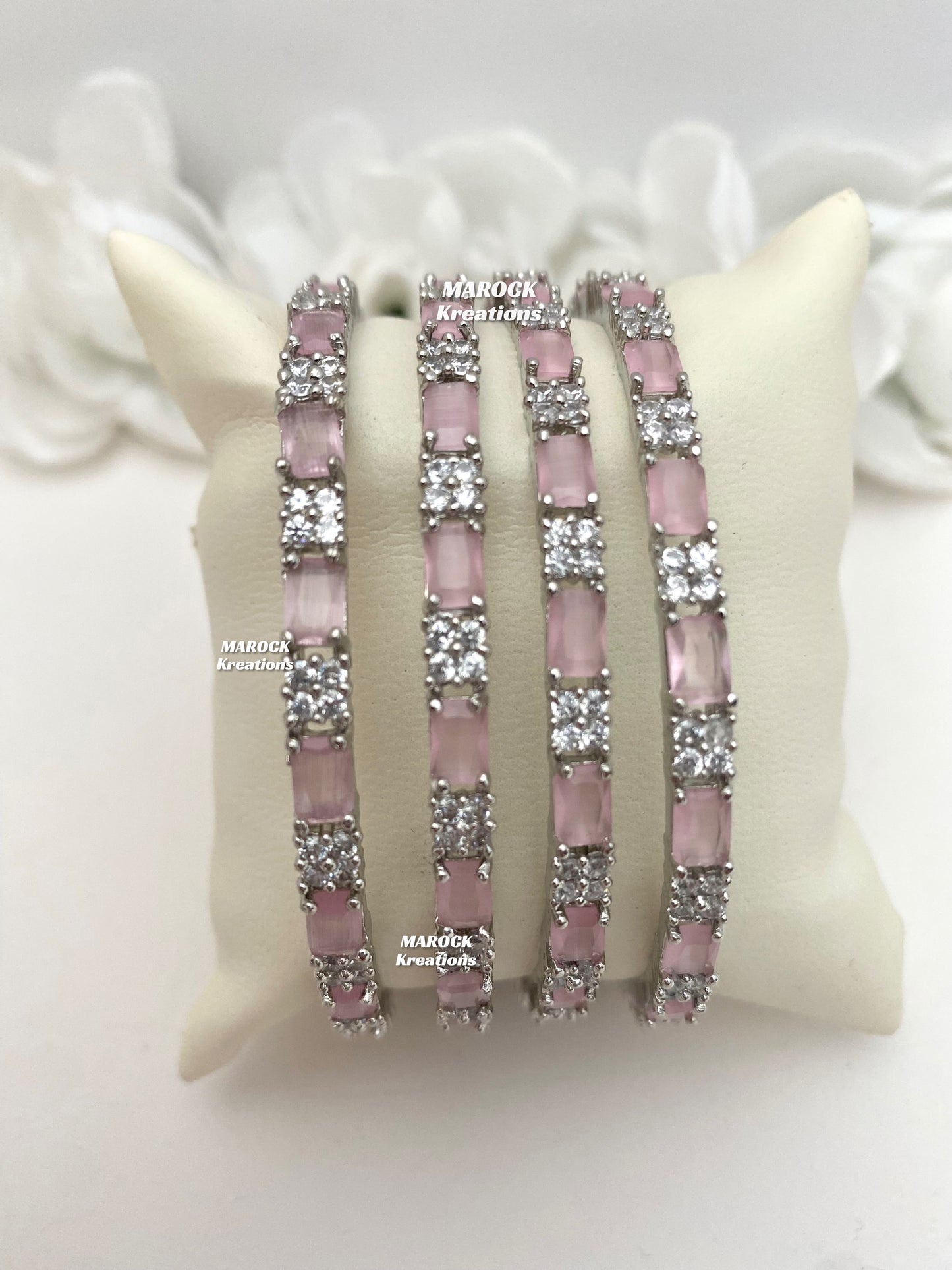 Silver American Diamond Bangles (set of 4)