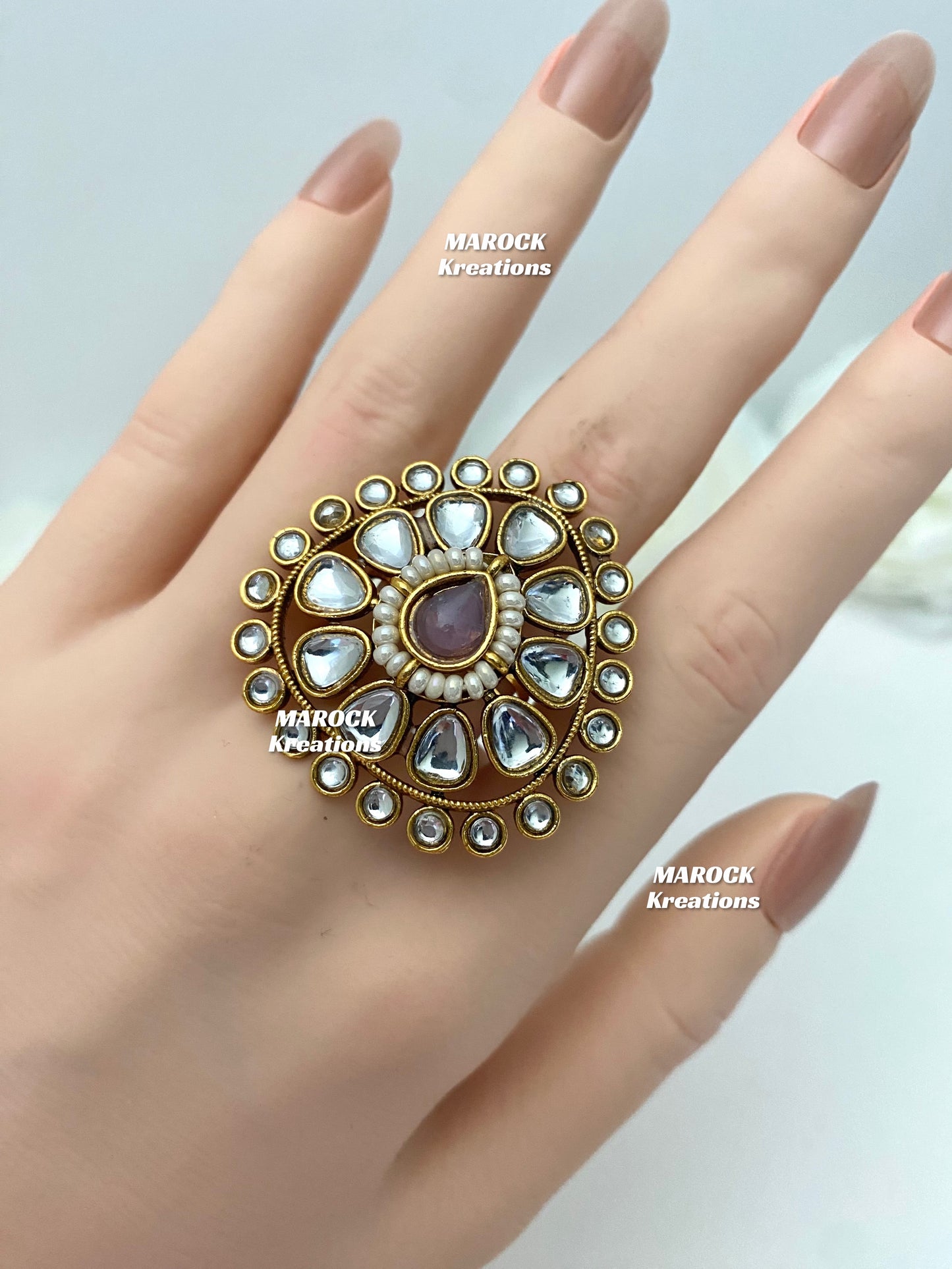 Premium Quality Kundan Statement adjustable Finger Ring