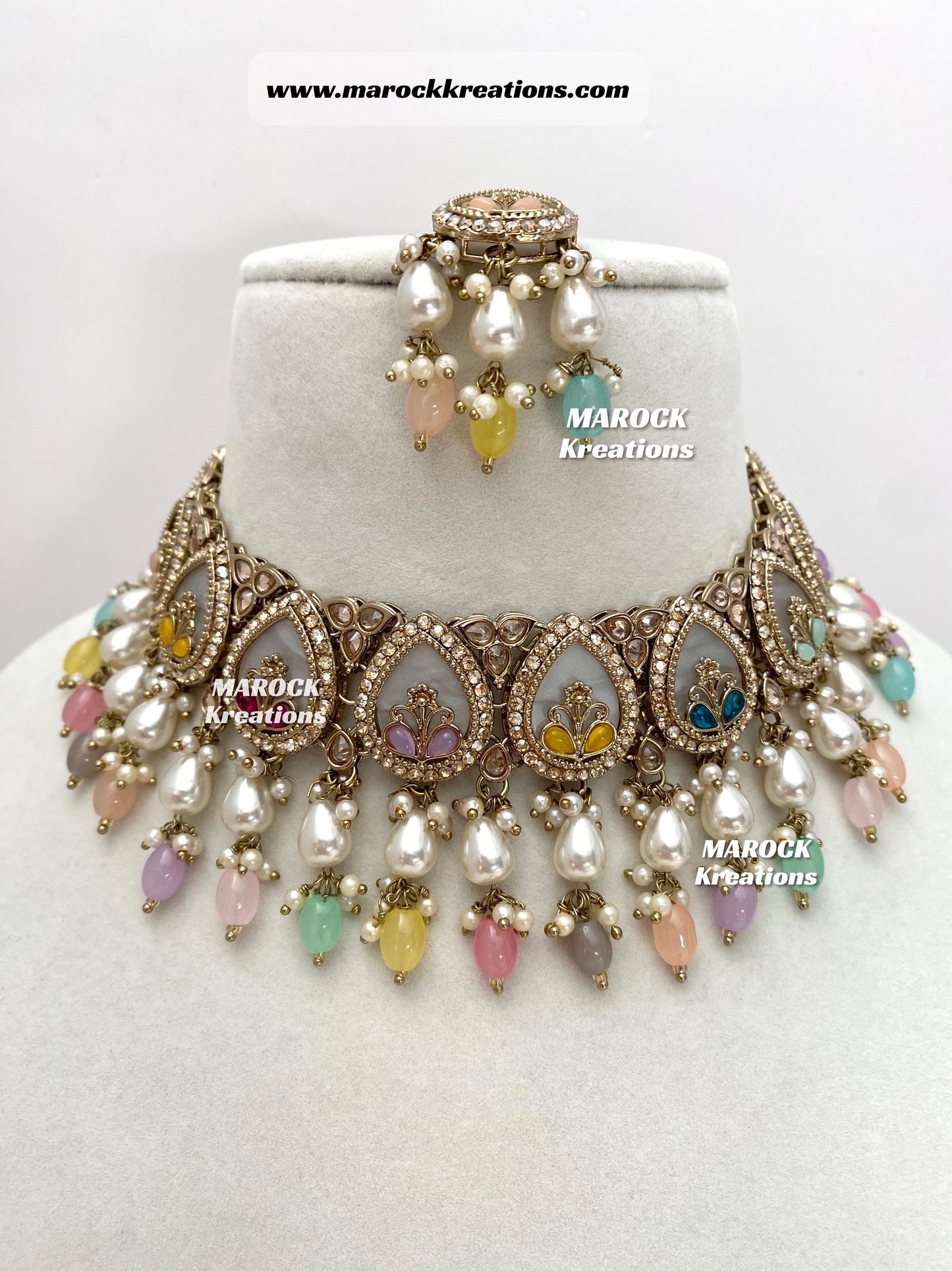 Antique Gold Polki Statement MOP Necklace set