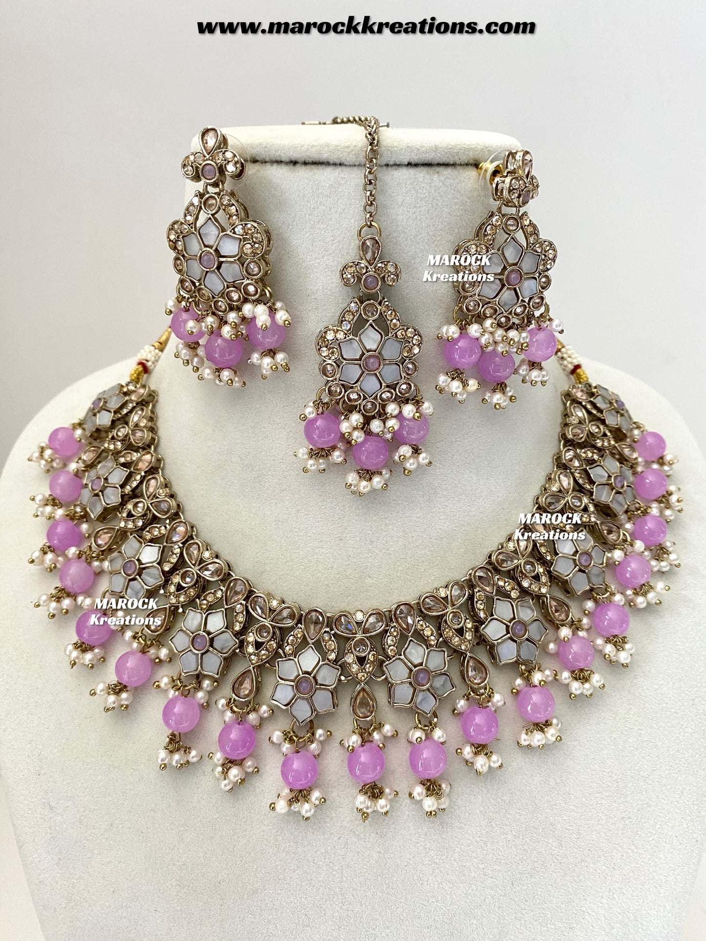 Arpan Antique Gold Polki MOP Statement Necklace set