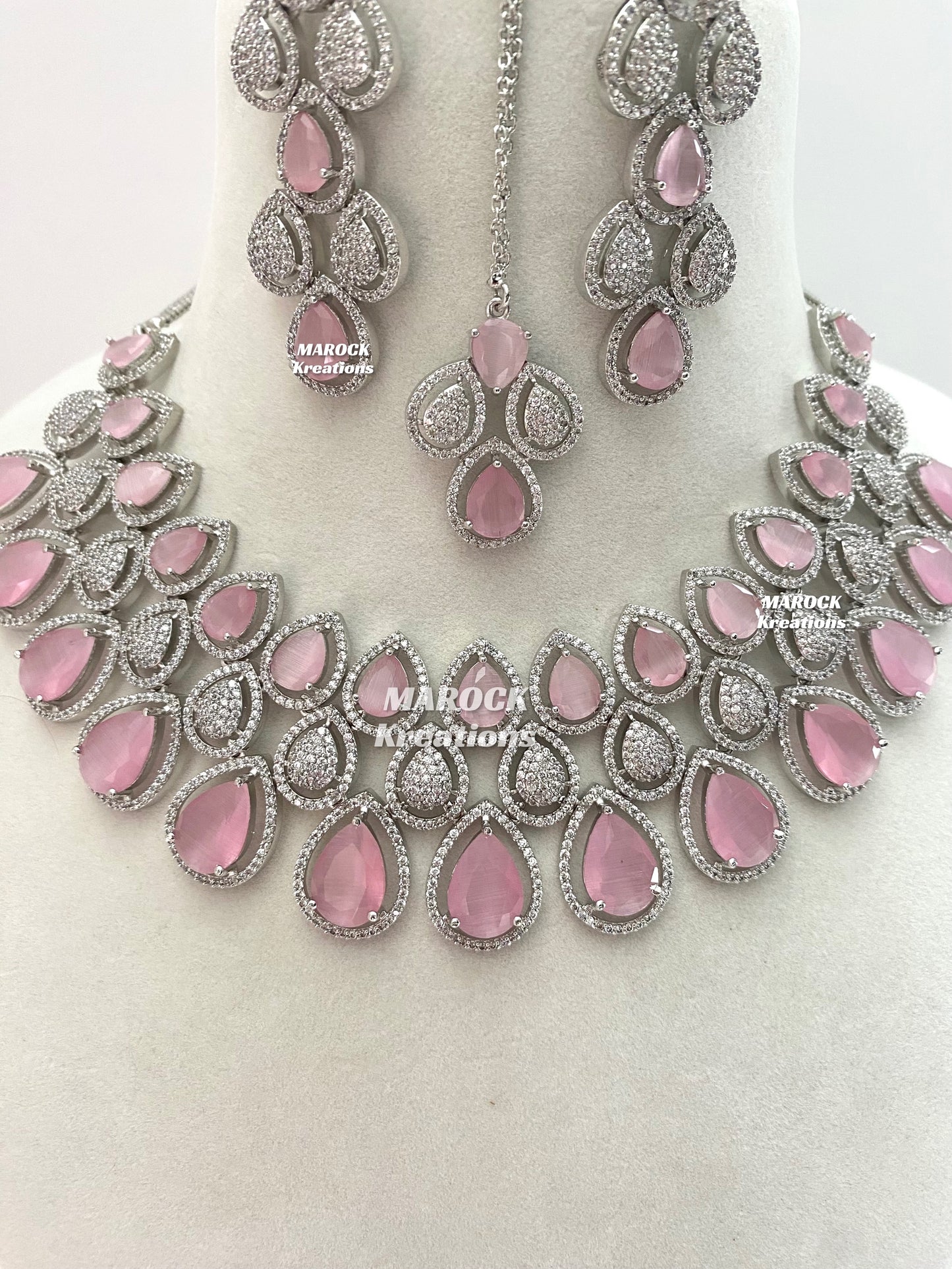 Laura Silver American Diamond Necklace set