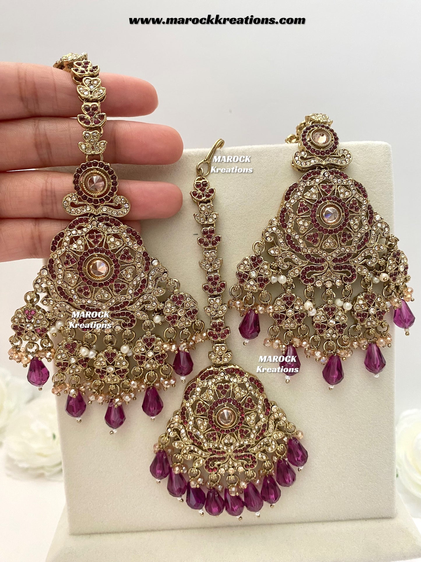 Sumona Polki Earrings (attached saharey) and tikka set