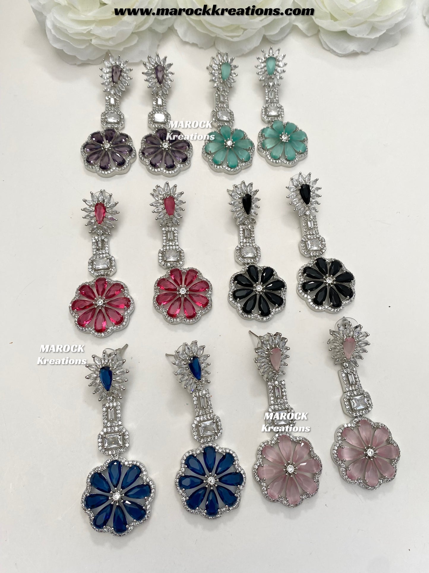 Rosy Silver American Diamond Earrings