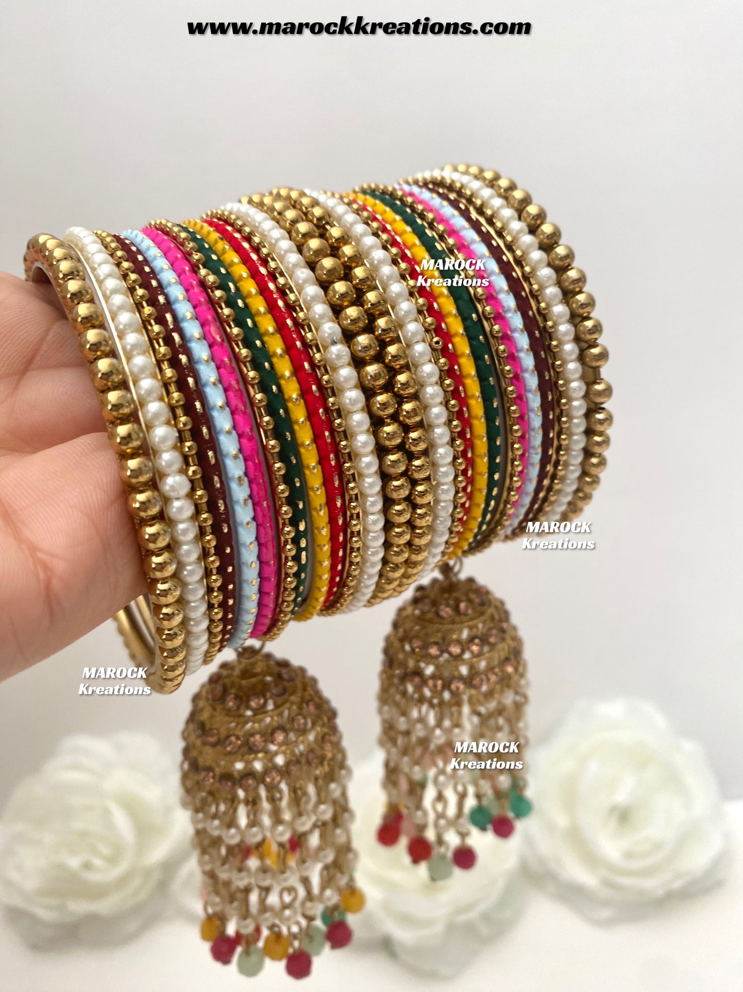Ashmin Multi color Bangles set with jhumki bangles/ jago and sangeet bangels
