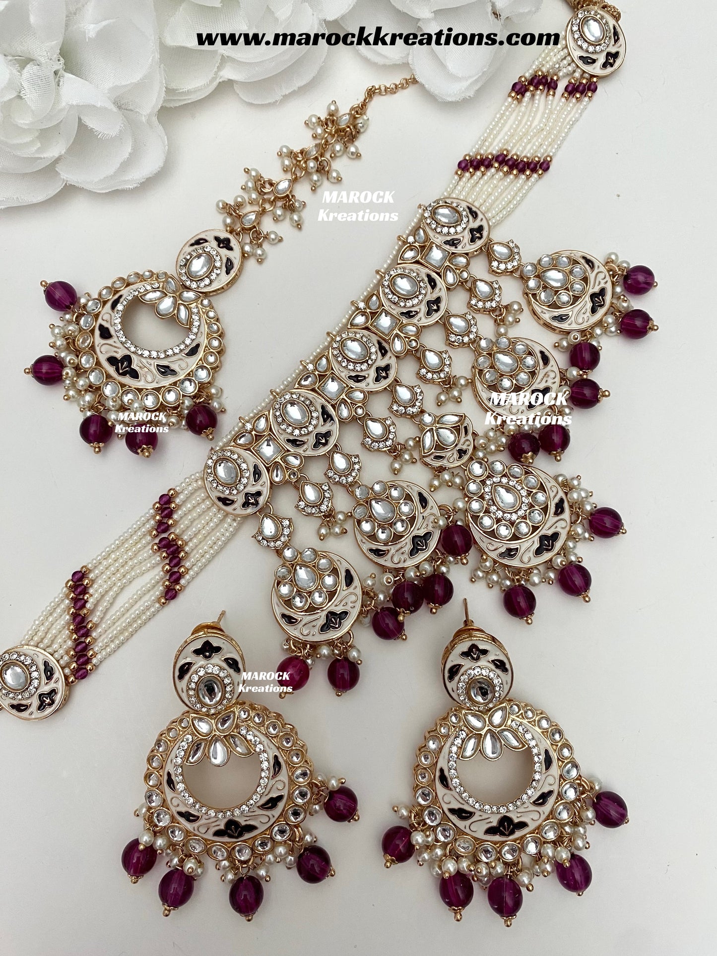 Nirvi Premium Quality Rose Gold Kundan Meenakari Choker/Necklace set